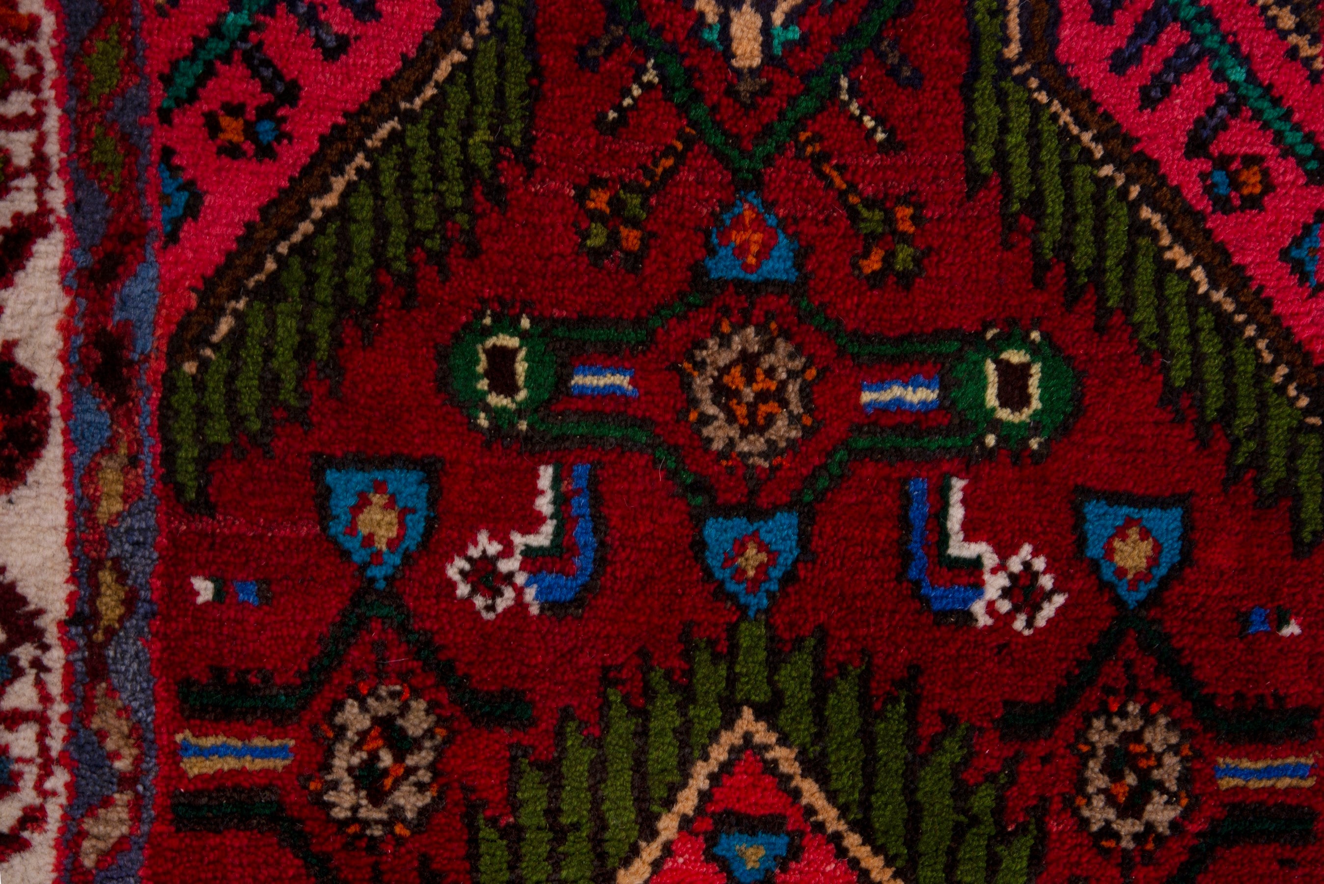 Persian Hamedan accent rug in deep red and cream, view 6 of 7
