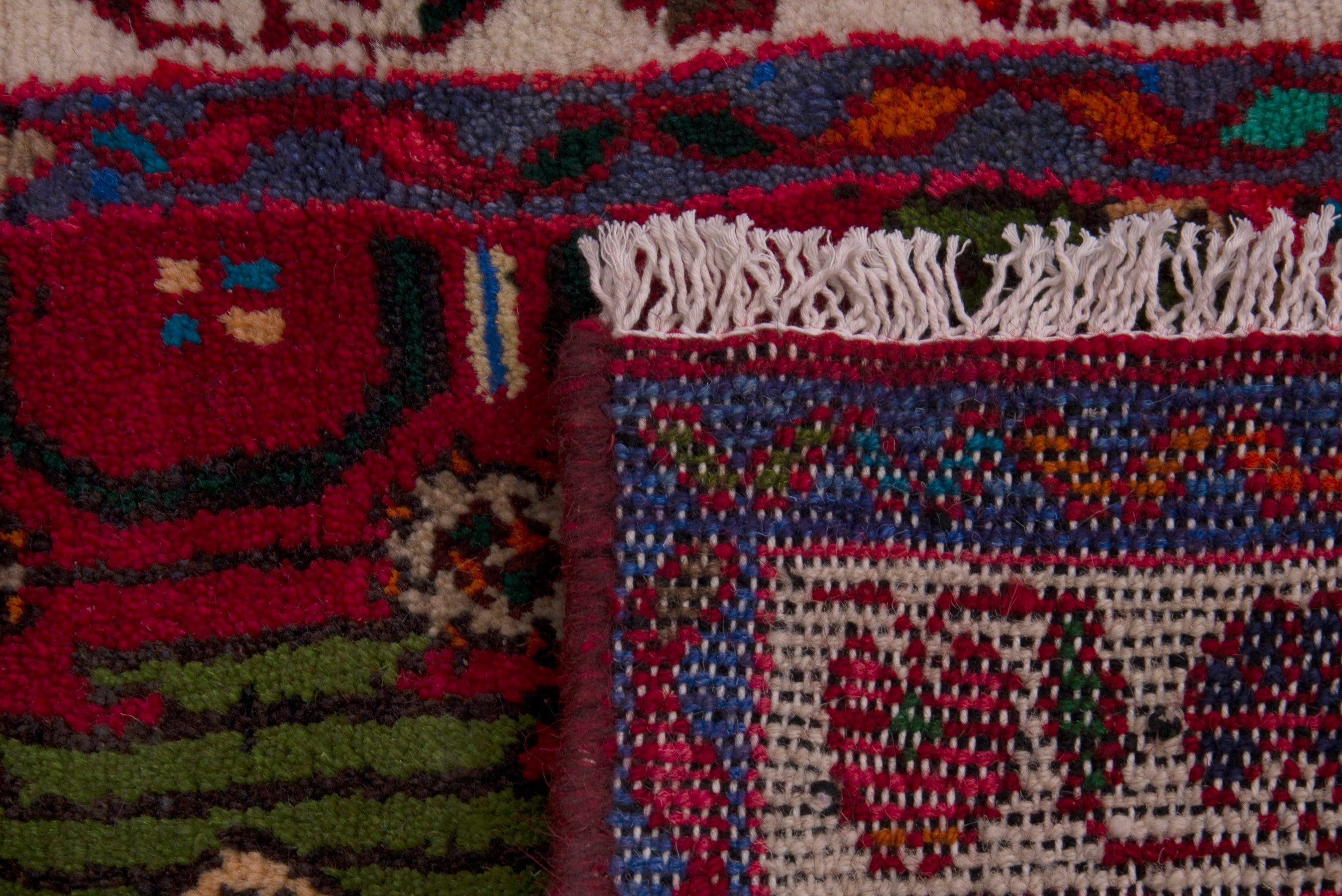 Persian Hamedan accent rug in deep red and cream, view 7 of 7