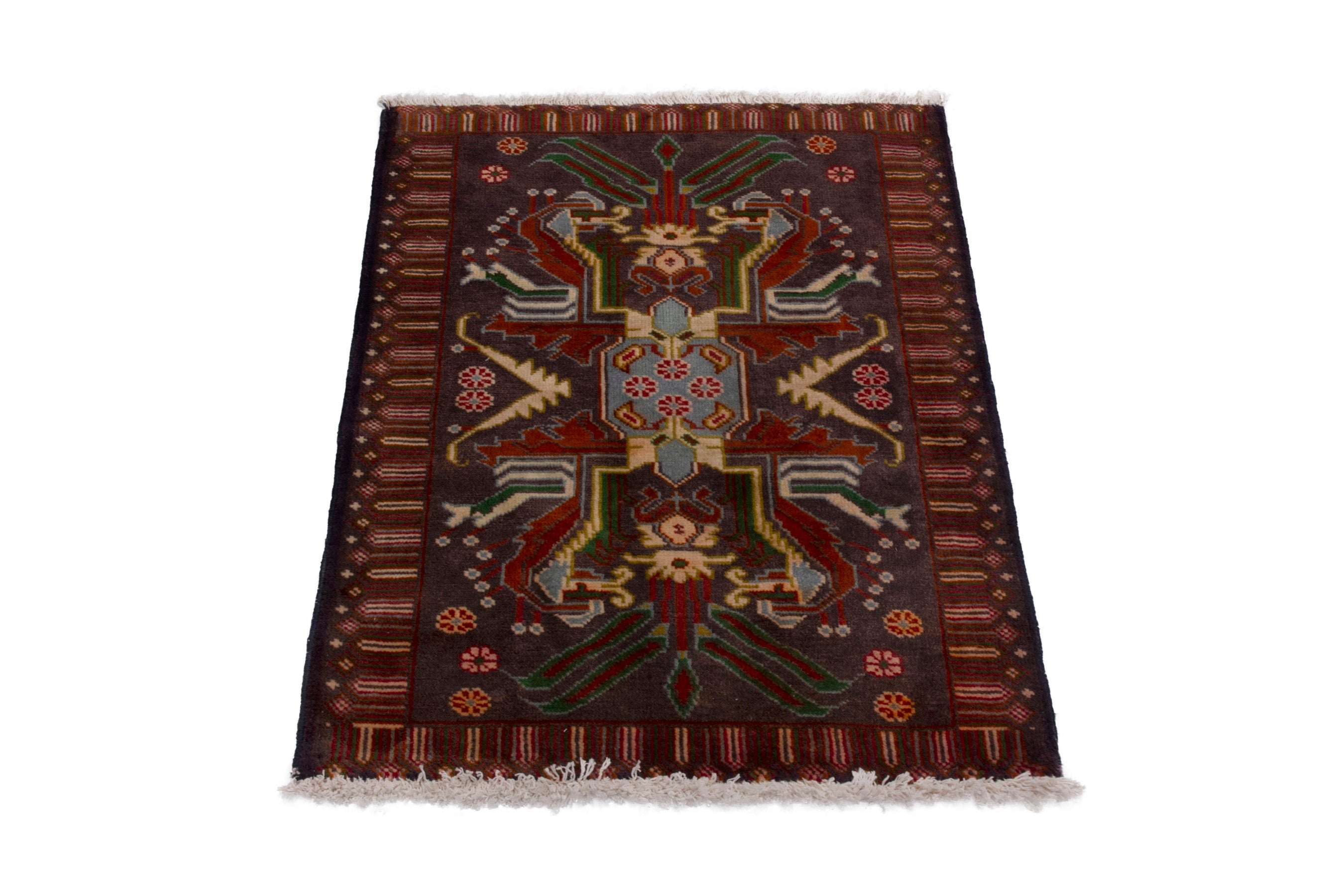 Persian Torkaman accent rug in burgundy and deep red, view 2 of 7