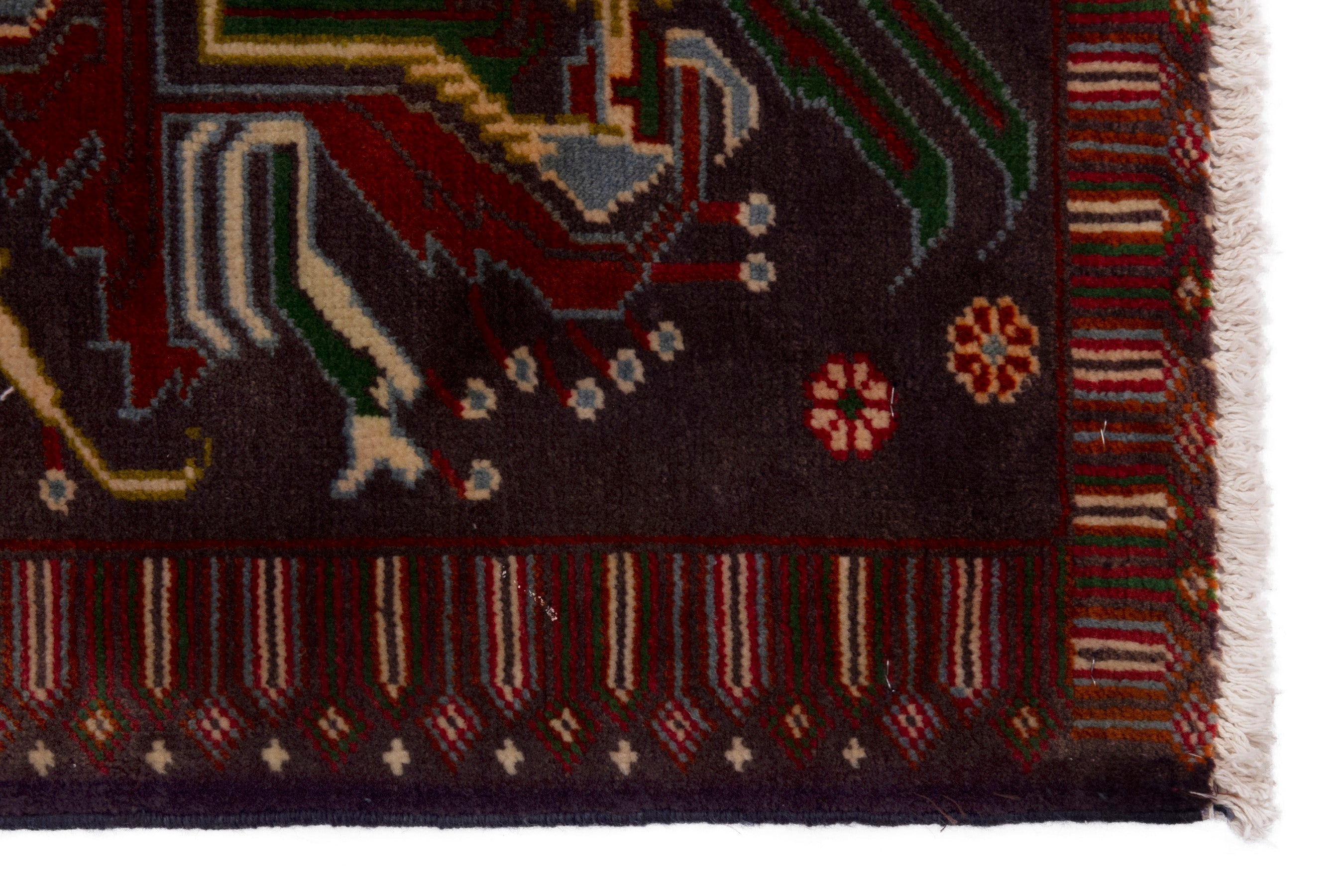Persian Torkaman accent rug in burgundy and deep red, view 4 of 7
