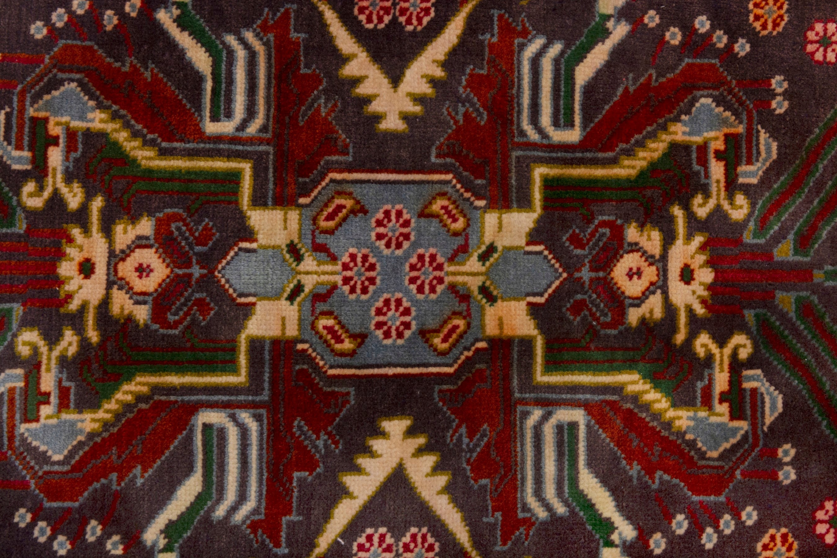 Persian Torkaman accent rug in burgundy and deep red, view 6 of 7