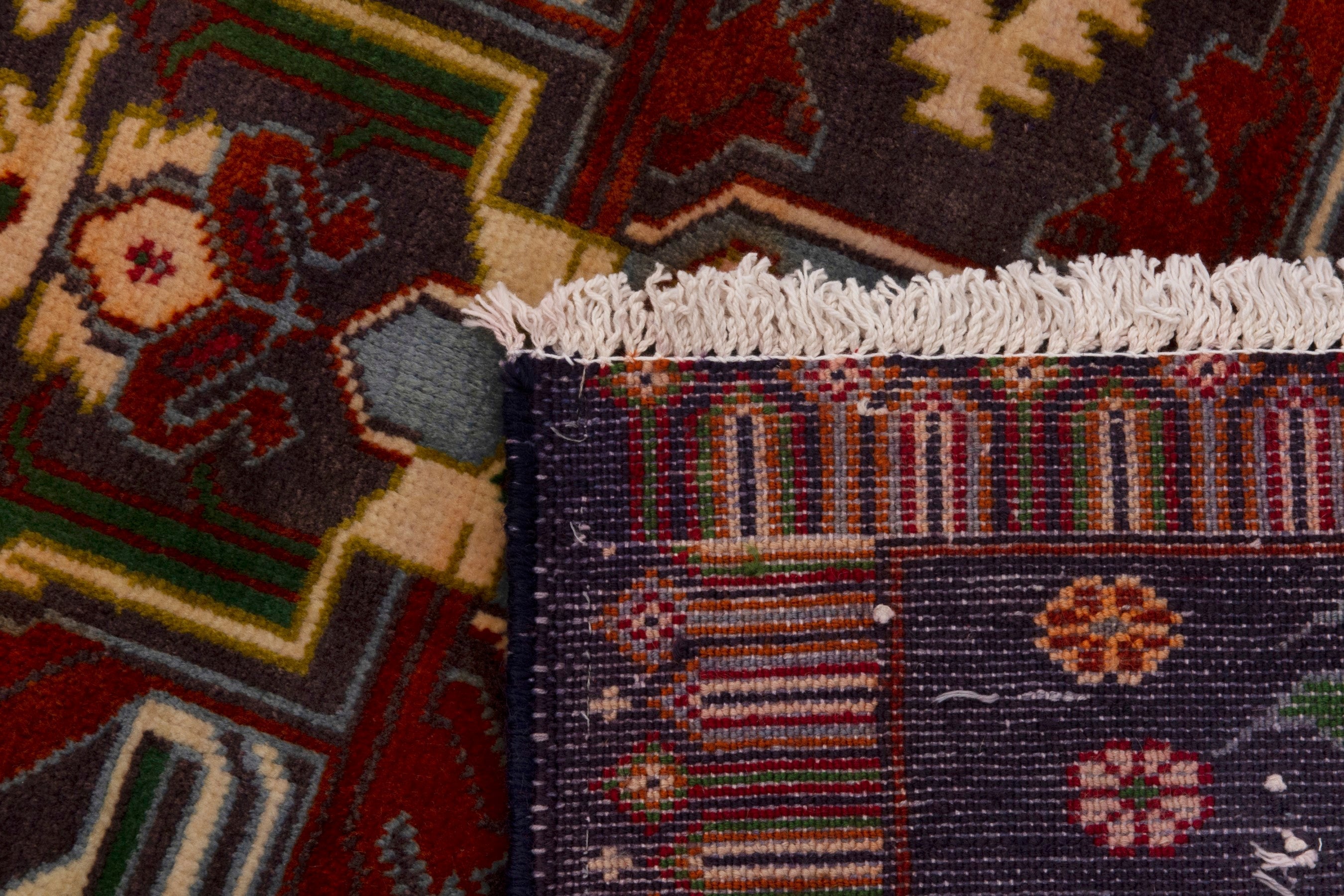 Persian Torkaman accent rug in burgundy and deep red, view 7 of 7