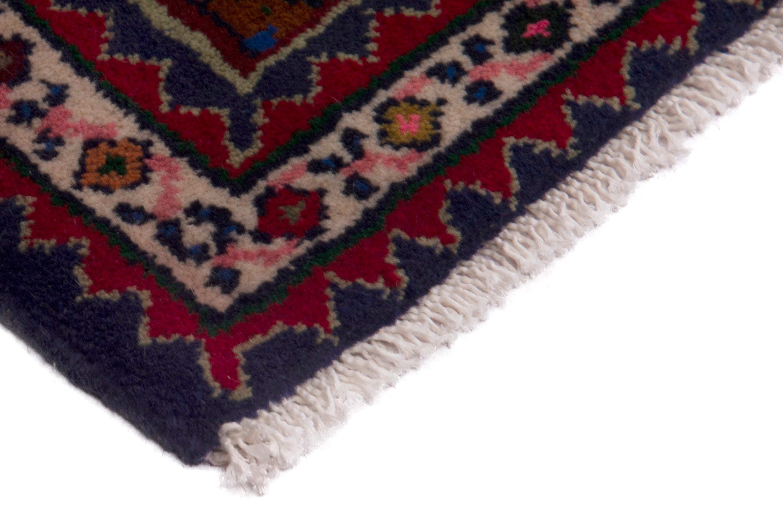 Persian Shiraz accent rug in deep red and navy, view 5 of 7