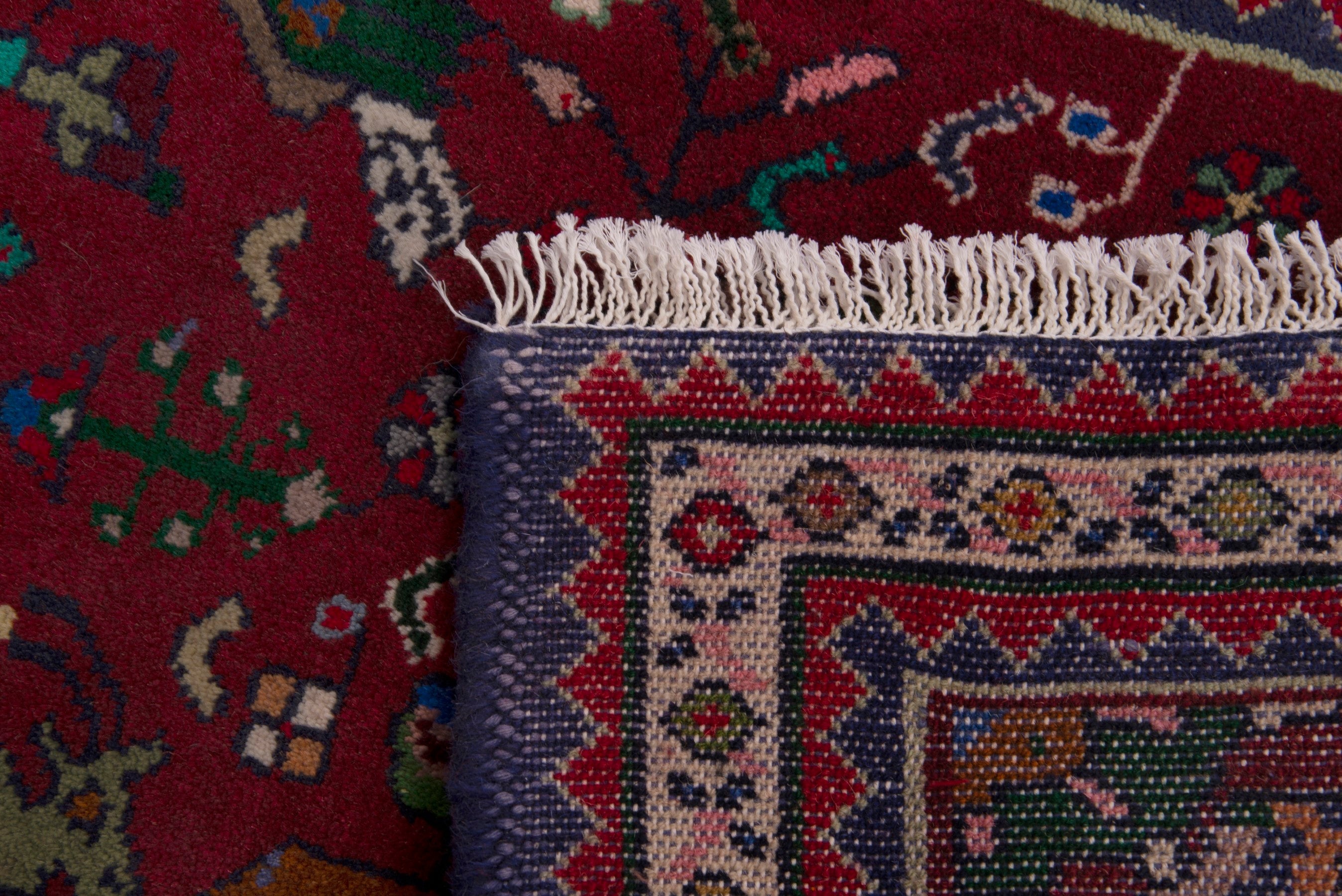 Persian Shiraz accent rug in deep red and navy, view 7 of 7