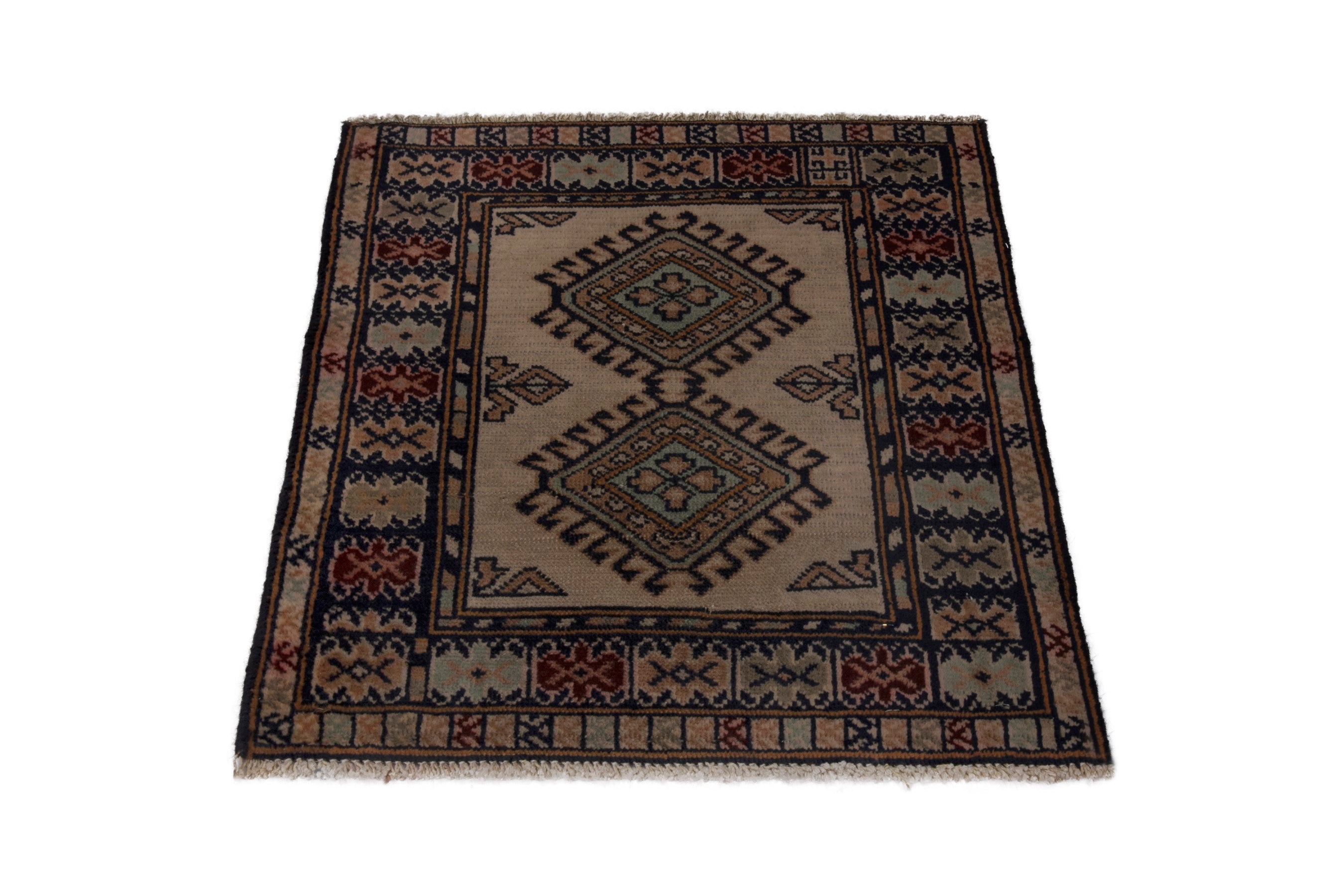 Persian Torkaman accent rug in beige and rust, view 2 of 7