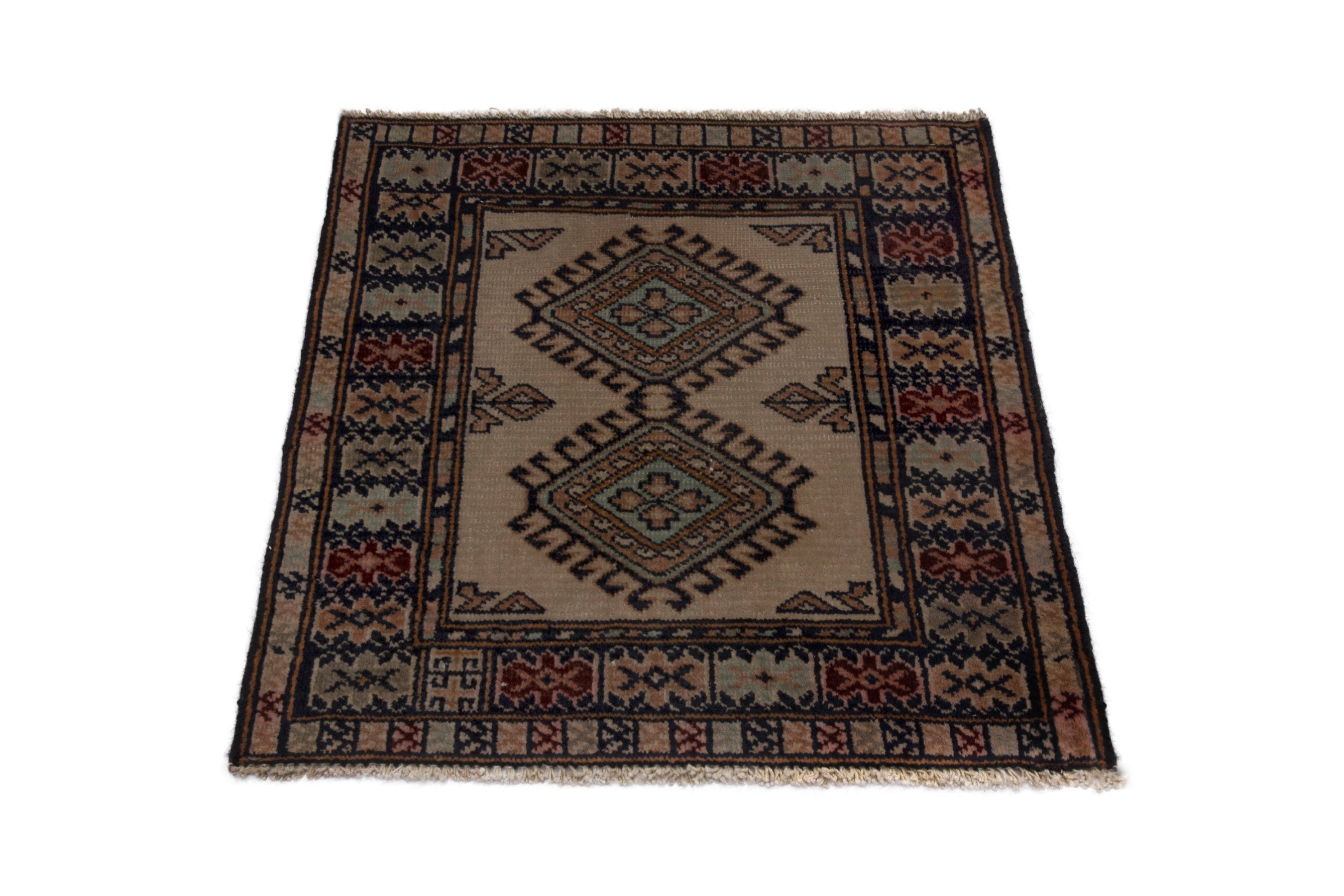 Persian Torkaman accent rug in beige and rust, view 3 of 7