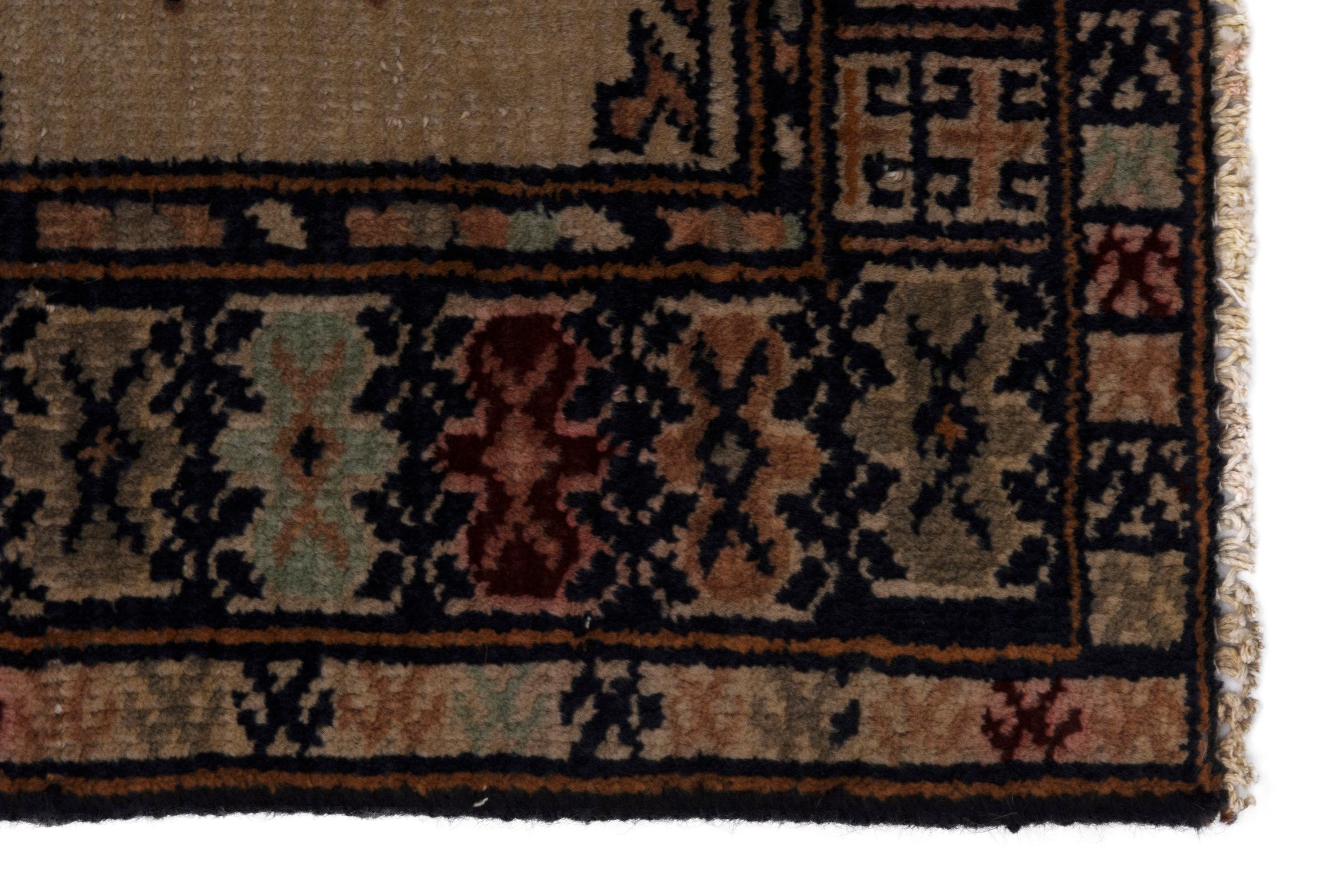 Persian Torkaman accent rug in beige and rust, view 4 of 7