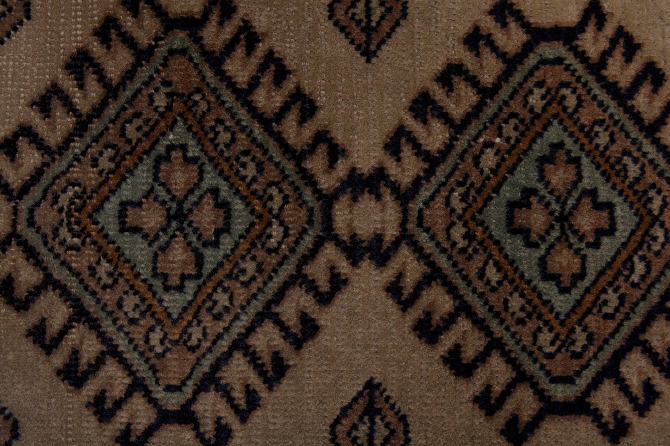 Persian Torkaman accent rug in beige and rust, view 6 of 7
