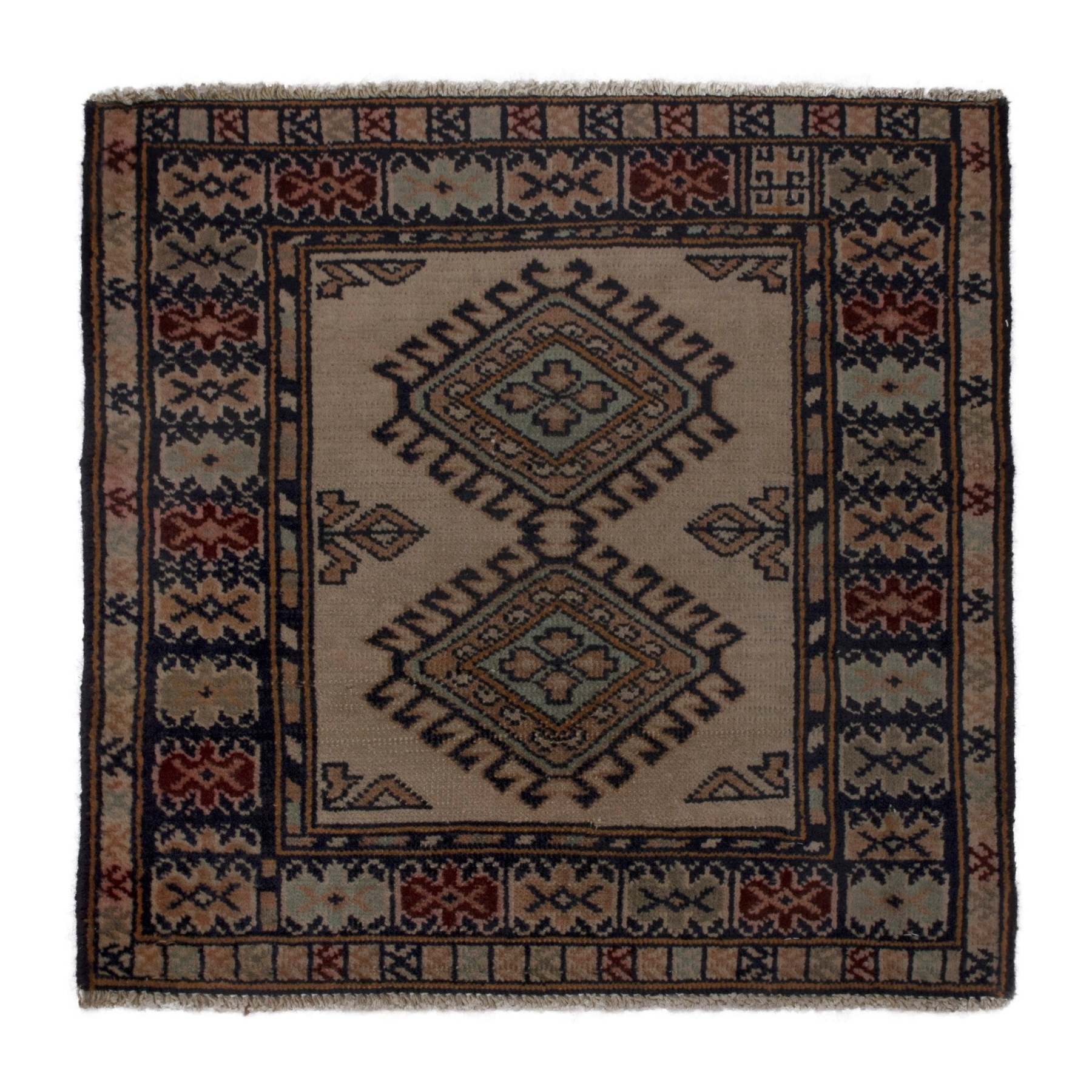 Persian Torkaman accent rug in beige and rust, 2'1" x 2'2"