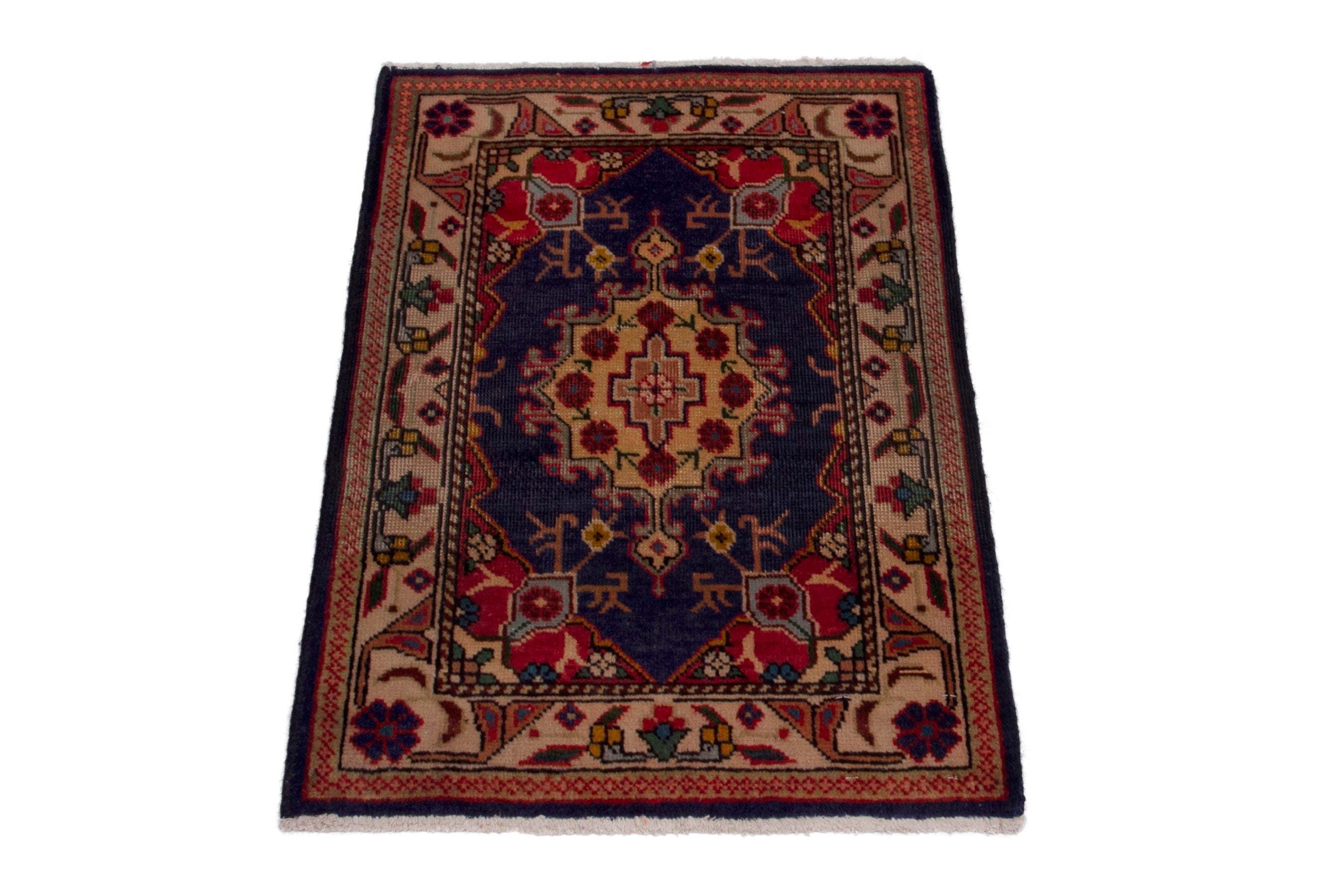 Persian Tabriz accent rug in navy and cream, view 2 of 7