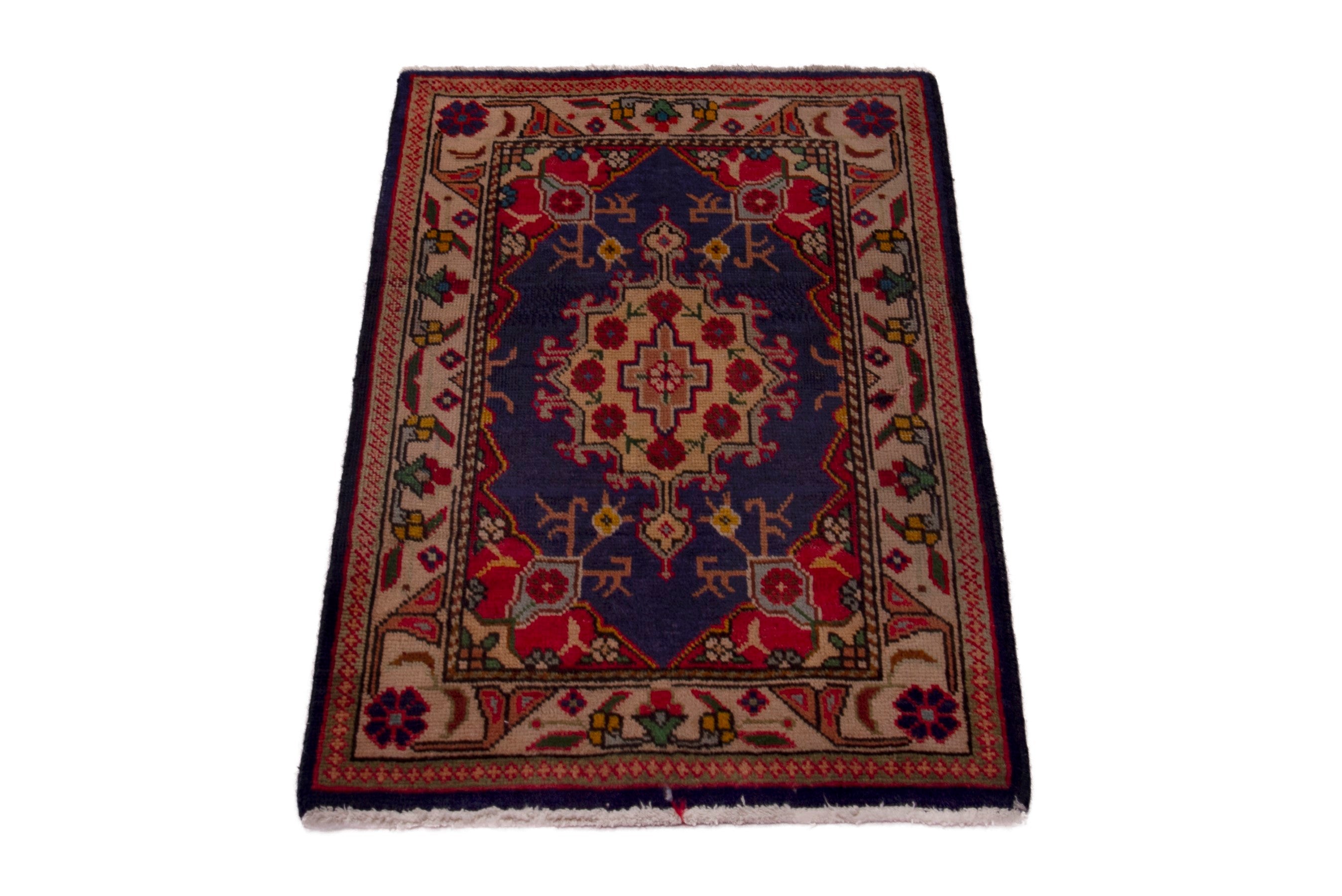 Persian Tabriz accent rug in navy and cream, view 3 of 7