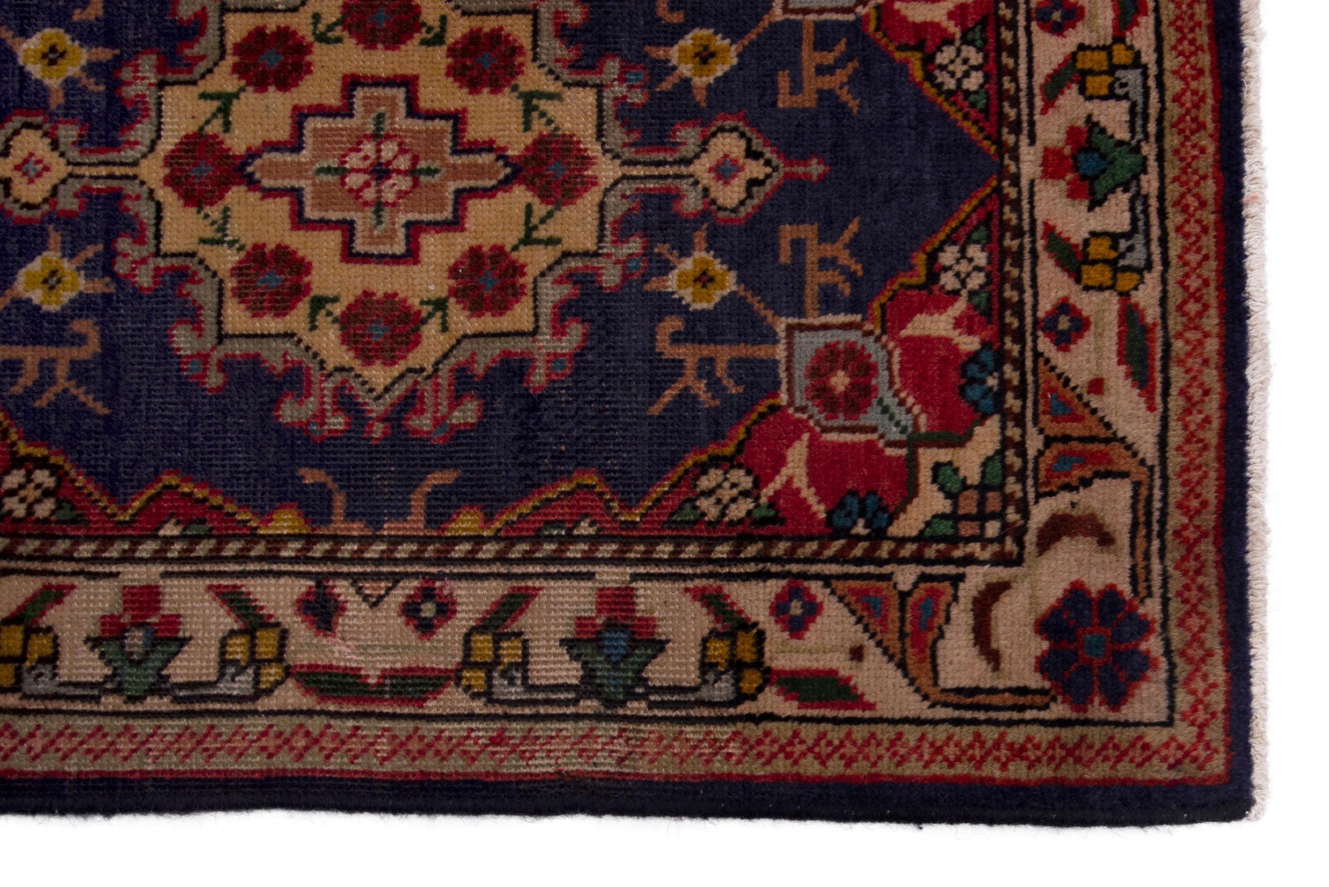 Persian Tabriz accent rug in navy and cream, view 4 of 7