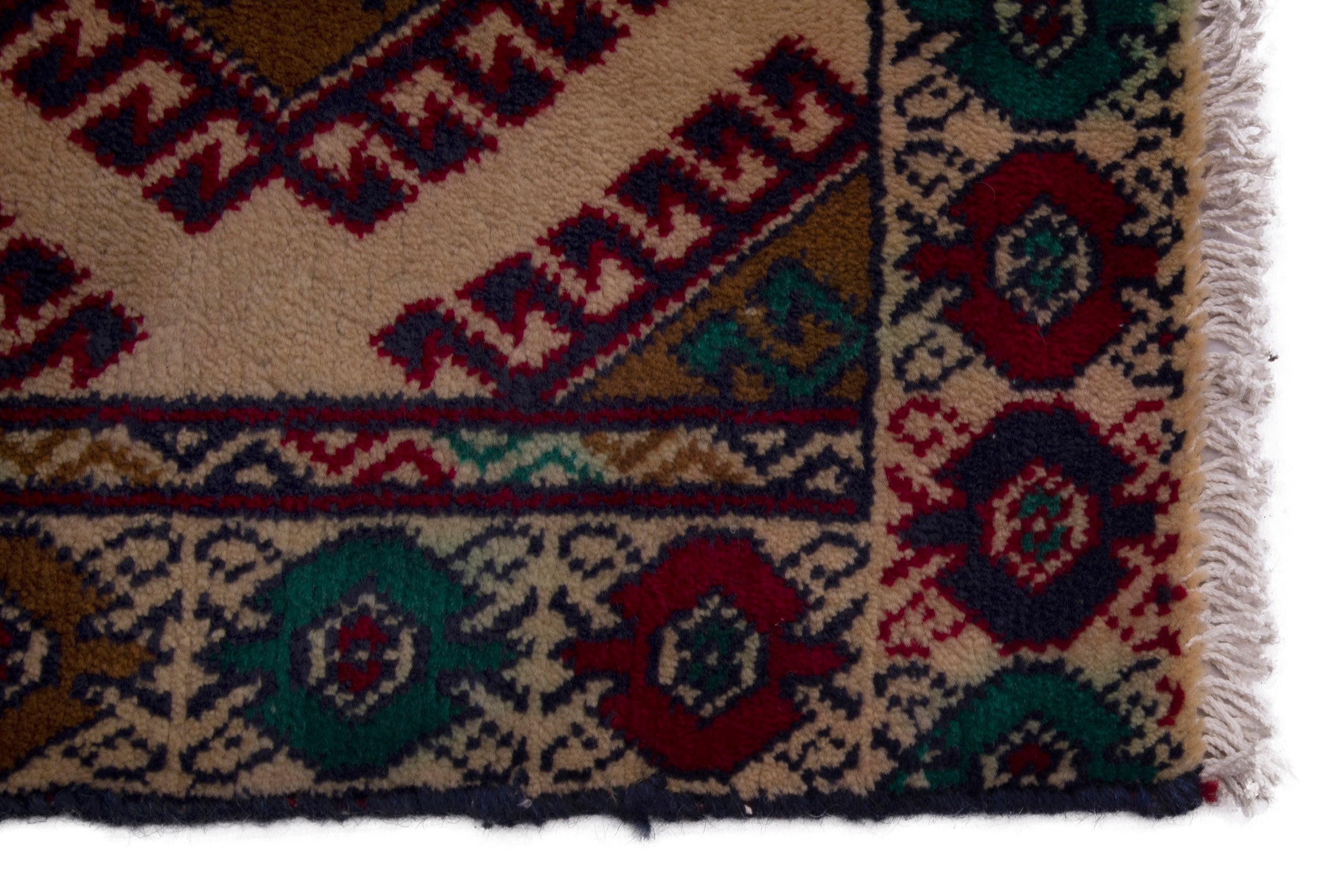 Persian Torkaman accent rug in cream and burgundy, view 4 of 7