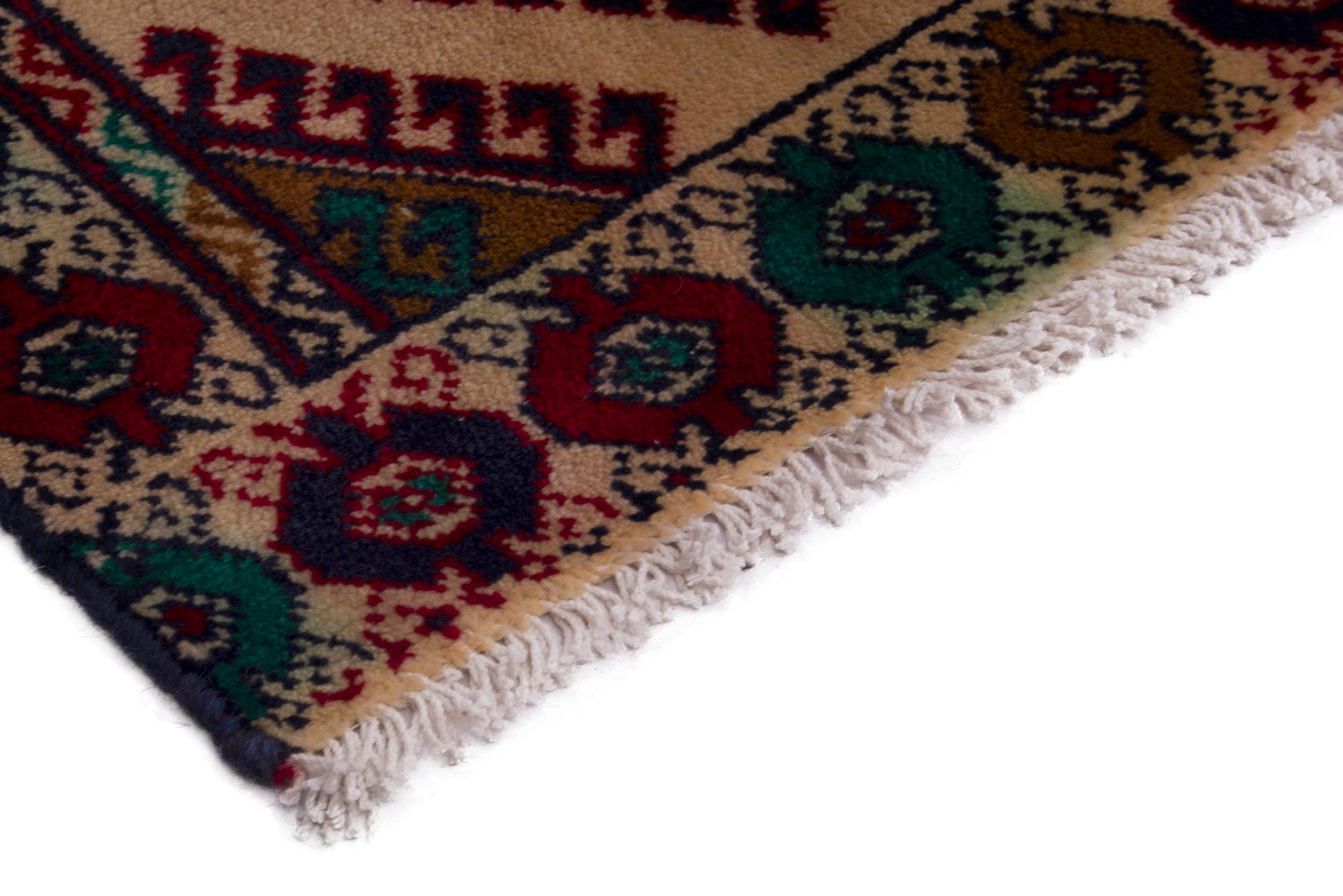 Persian Torkaman accent rug in cream and burgundy, view 5 of 7