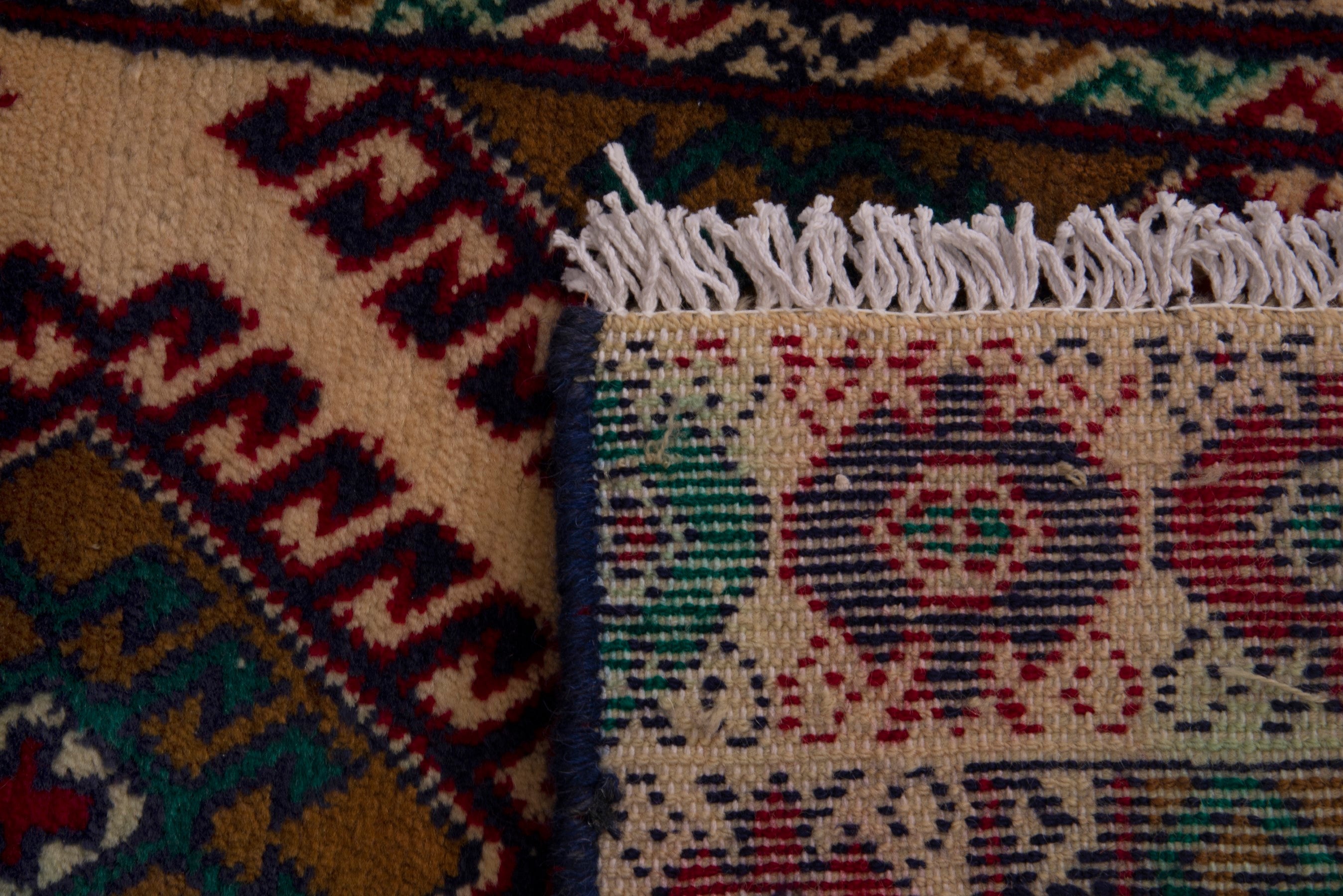 Persian Torkaman accent rug in cream and burgundy, view 7 of 7