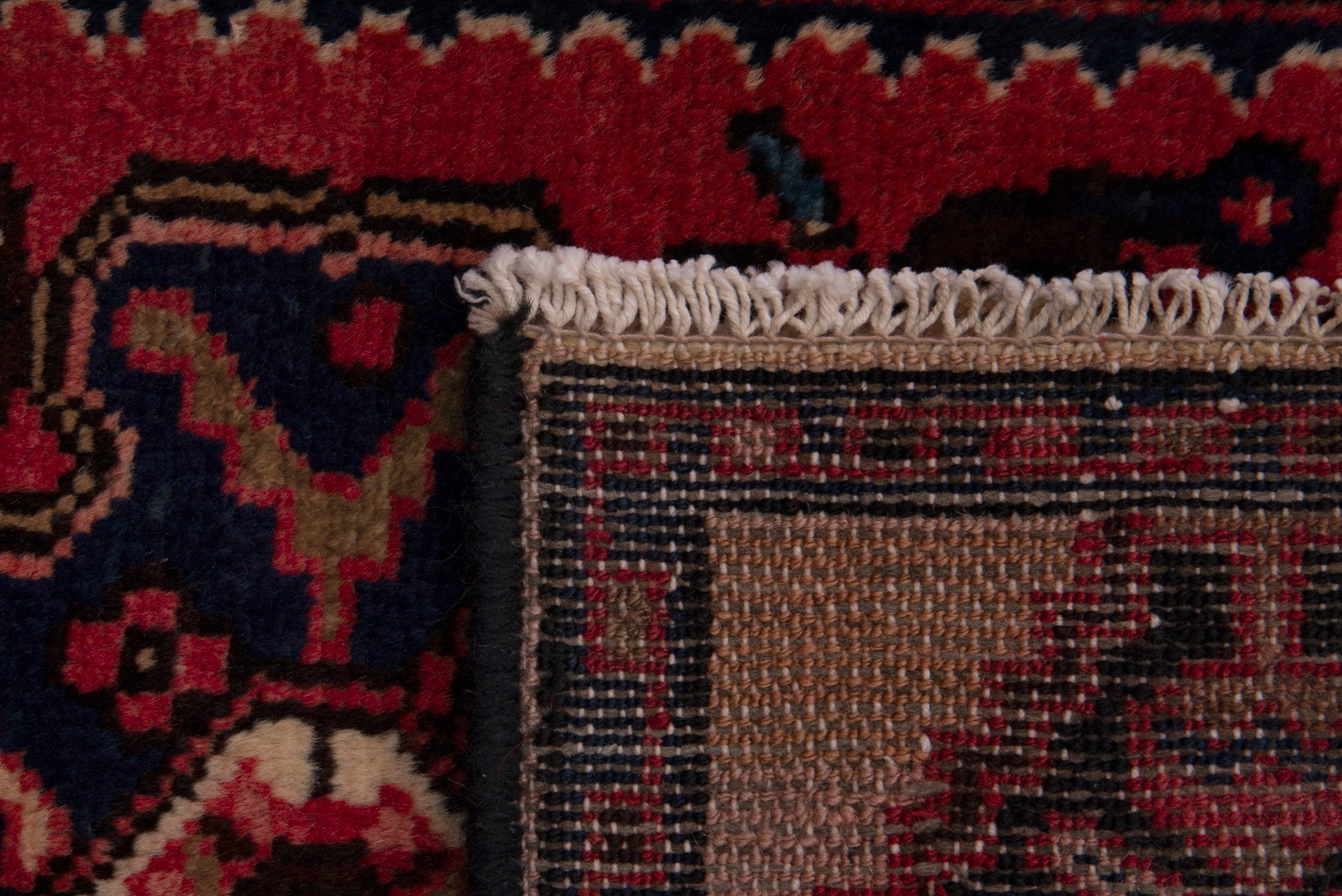 Persian Gharajeh accent rug in deep red and navy, view 6 of 6