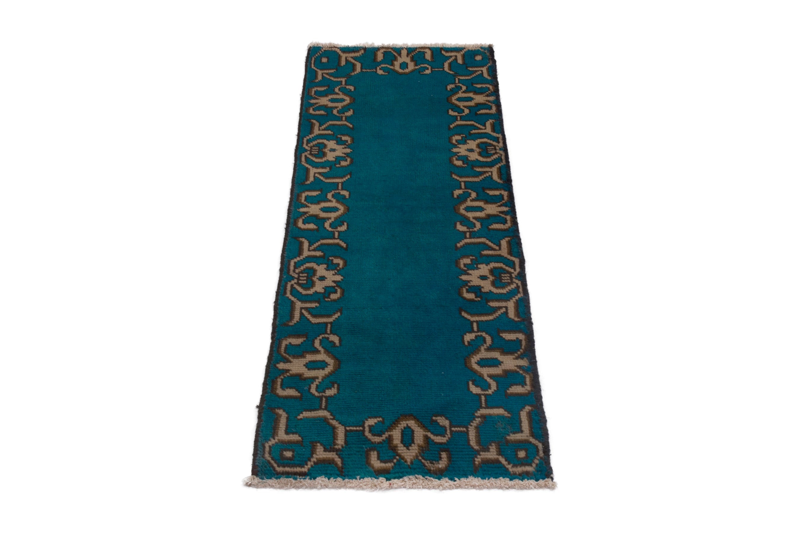 Persian Tabriz rug in teal and tan, view 2 of 7