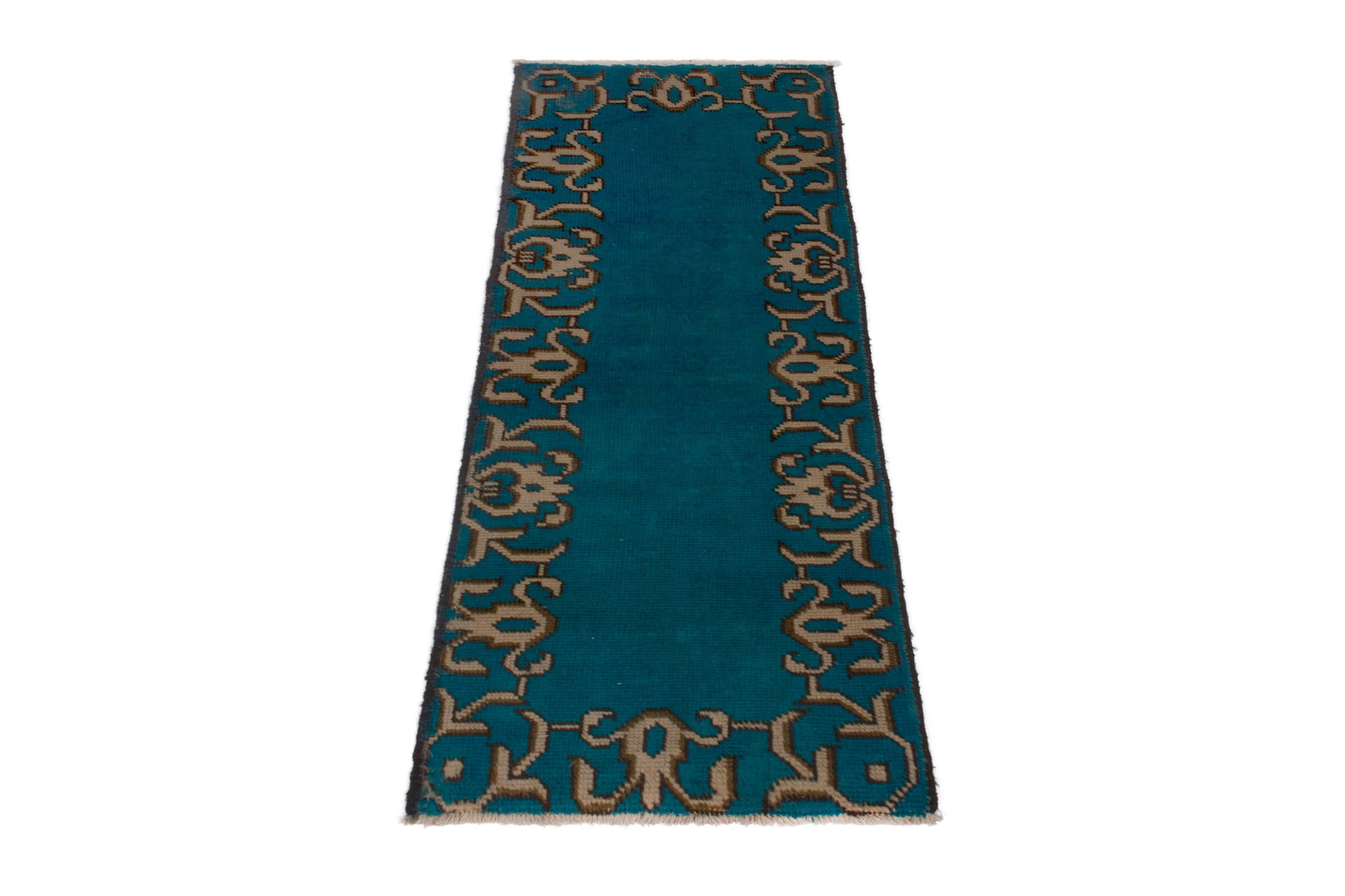 Persian Tabriz rug in teal and tan, view 3 of 7