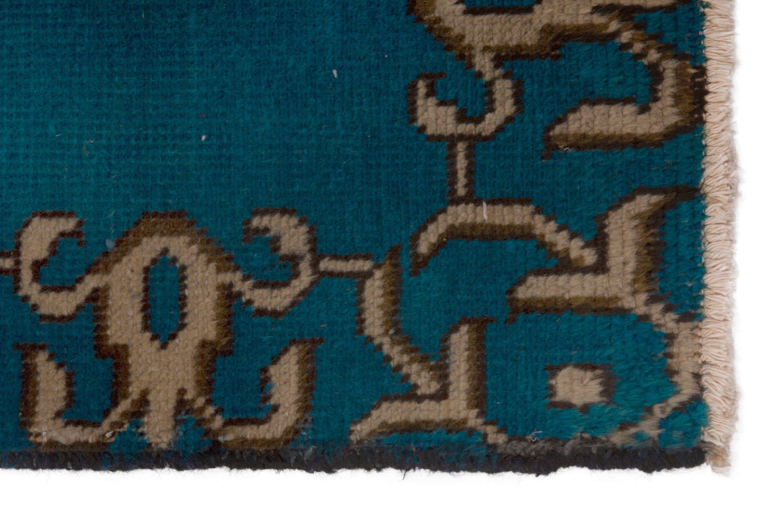Persian Tabriz rug in teal and tan, view 5 of 7