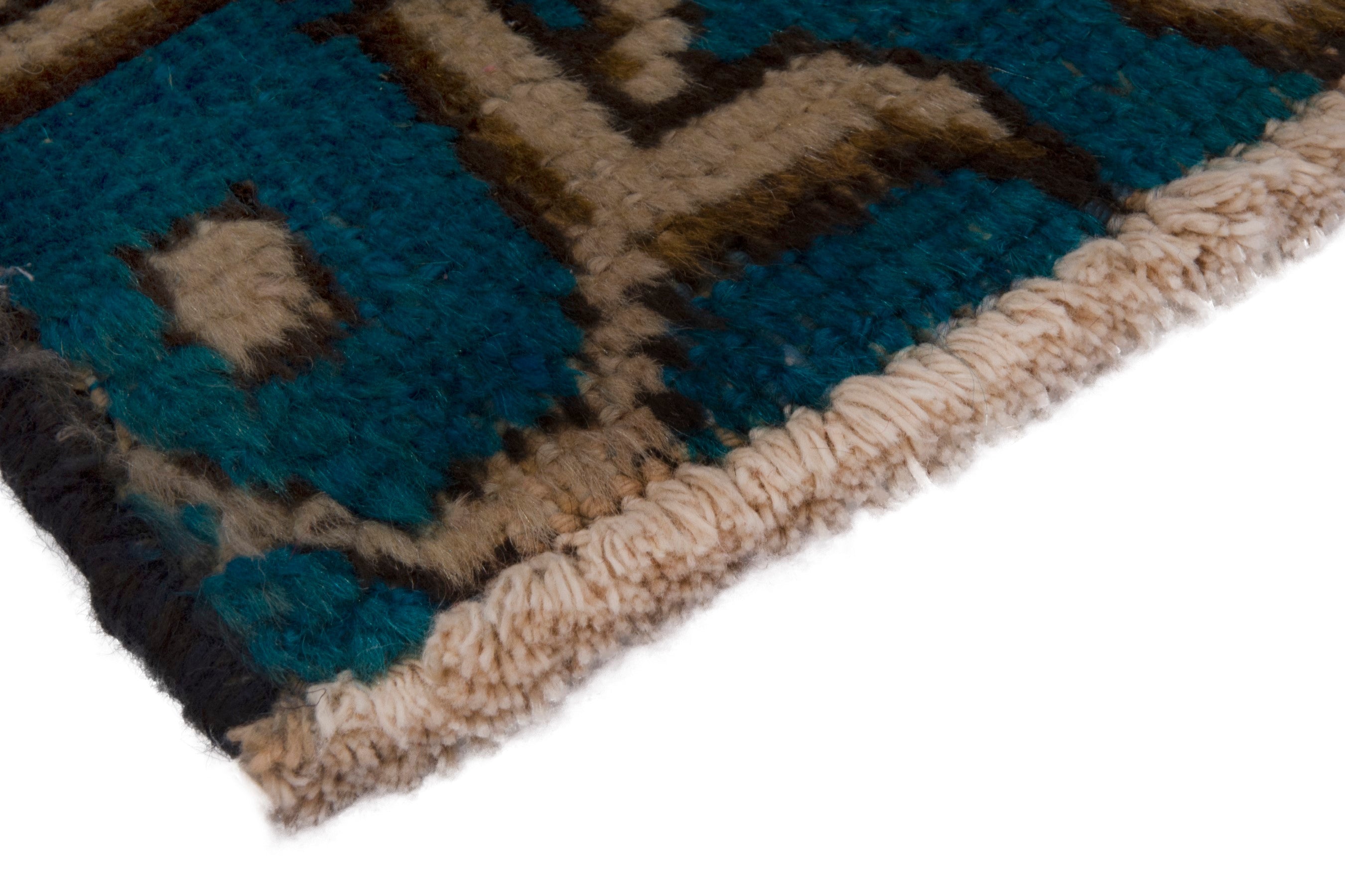 Persian Tabriz rug in teal and tan, view 4 of 7