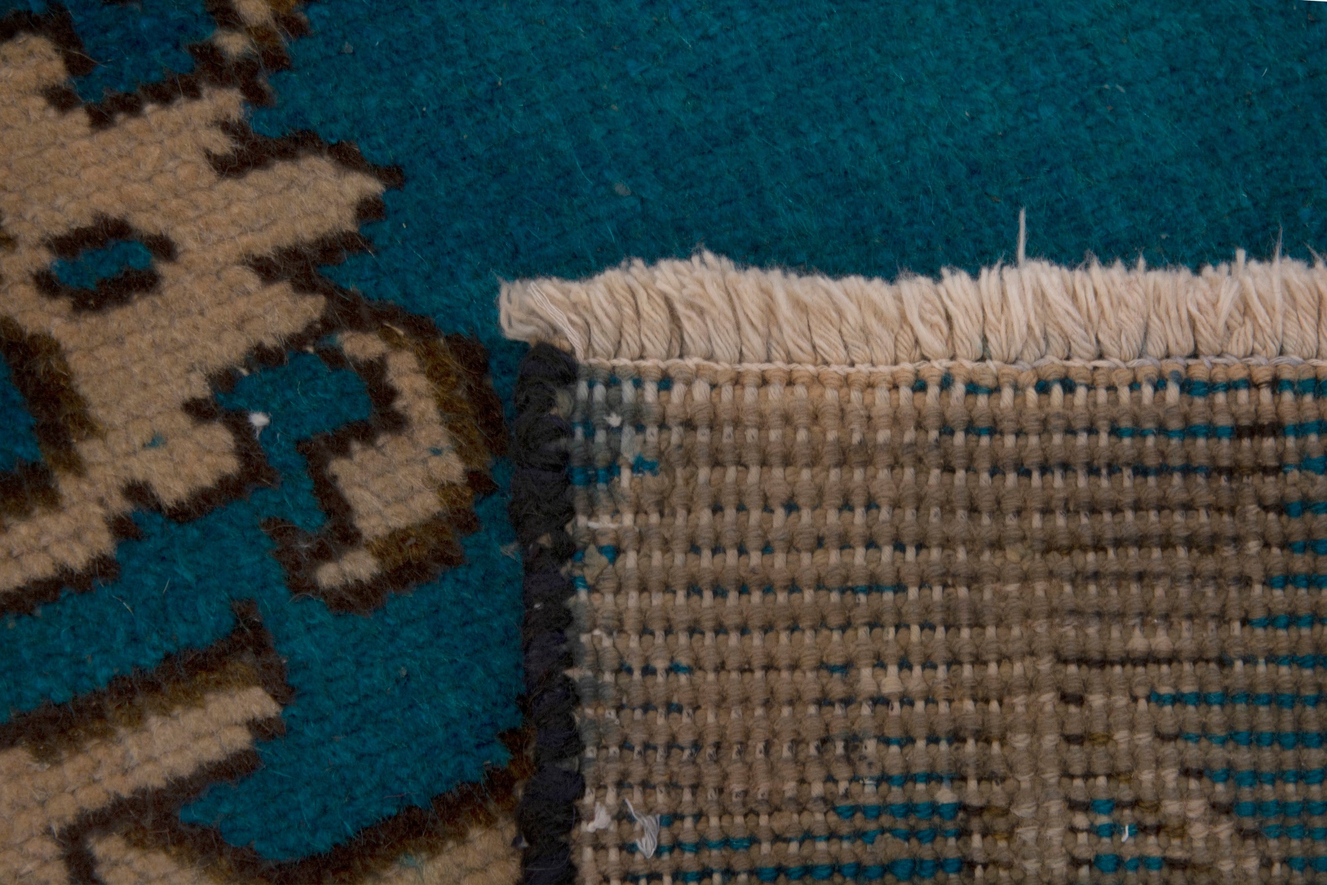 Persian Tabriz rug in teal and tan, view 7 of 7