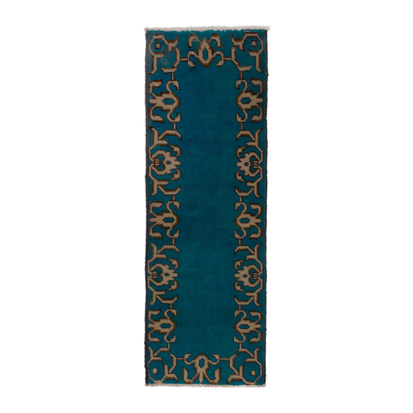 Persian Tabriz rug in teal and tan, 1'9" x 4'11"