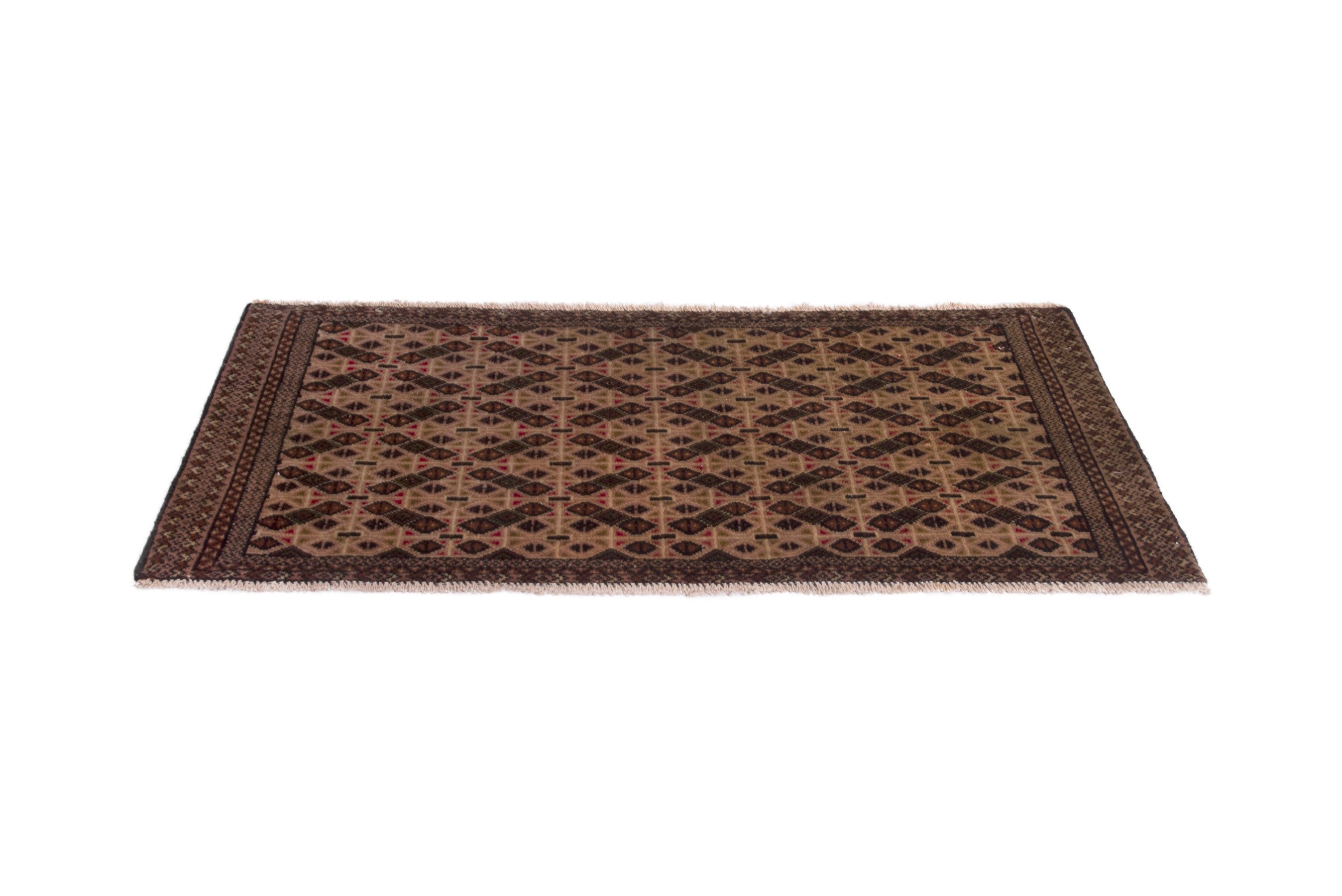 Persian Torkaman accent rug in beige and dark brown, view 2 of 7