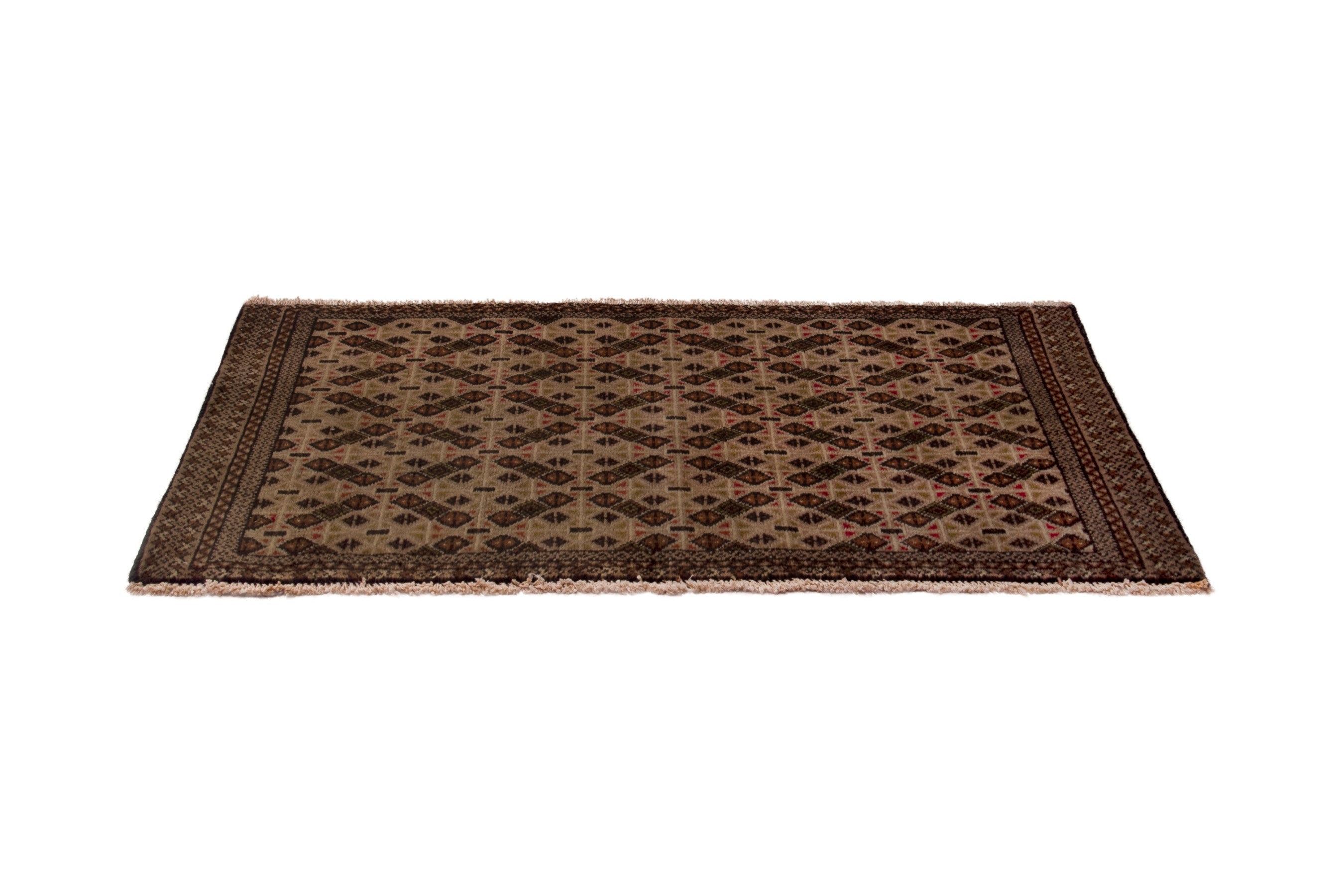 Persian Torkaman accent rug in beige and dark brown, view 3 of 7