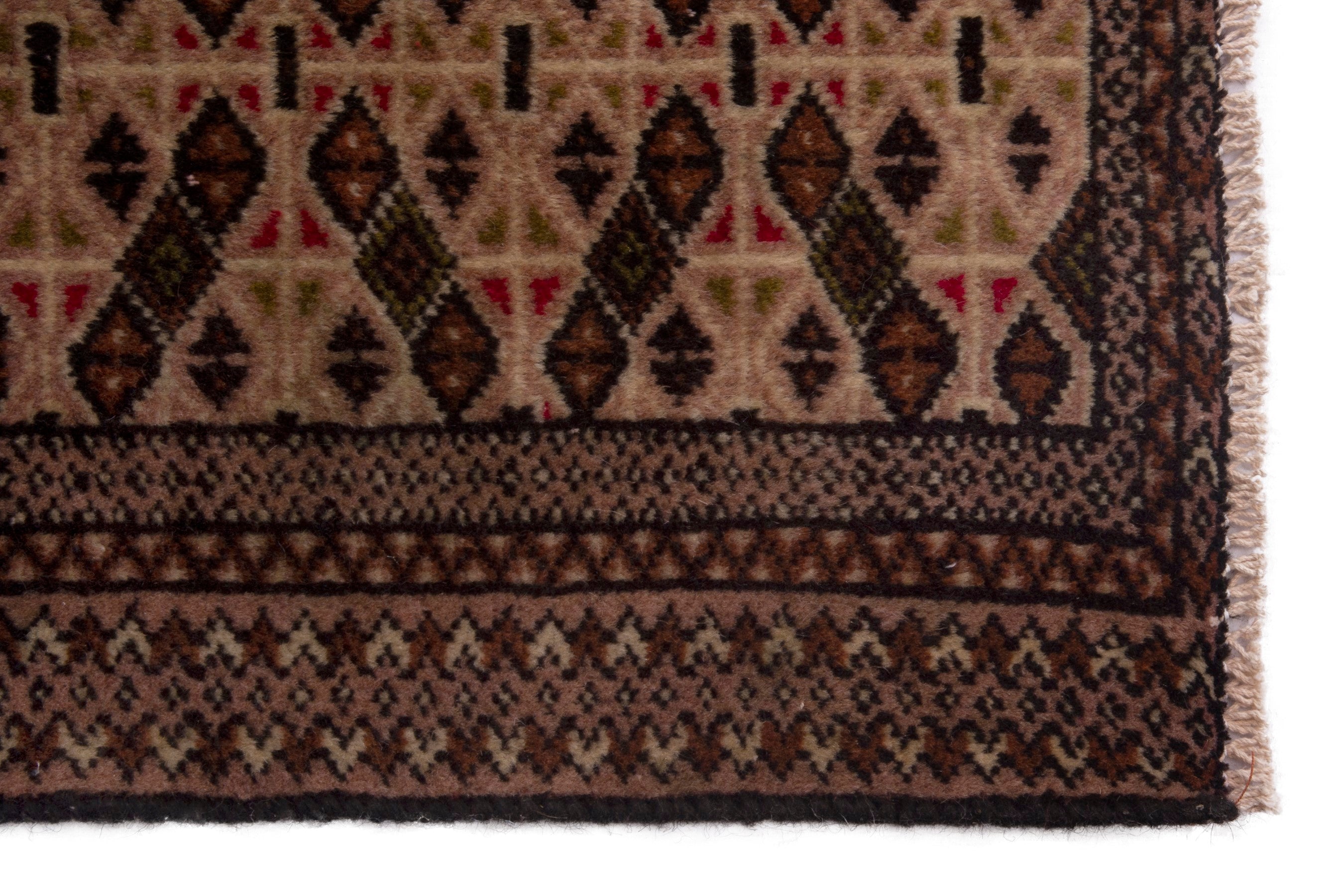Persian Torkaman accent rug in beige and dark brown, view 4 of 7