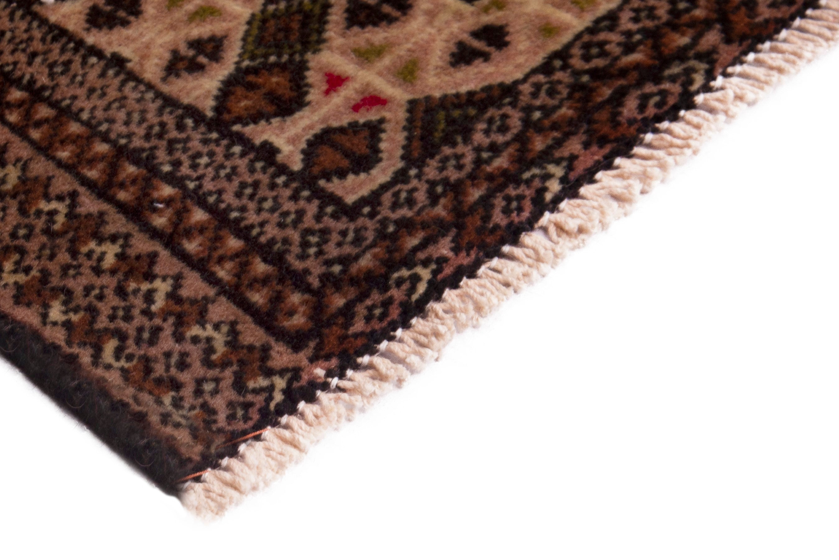 Persian Torkaman accent rug in beige and dark brown, view 5 of 7