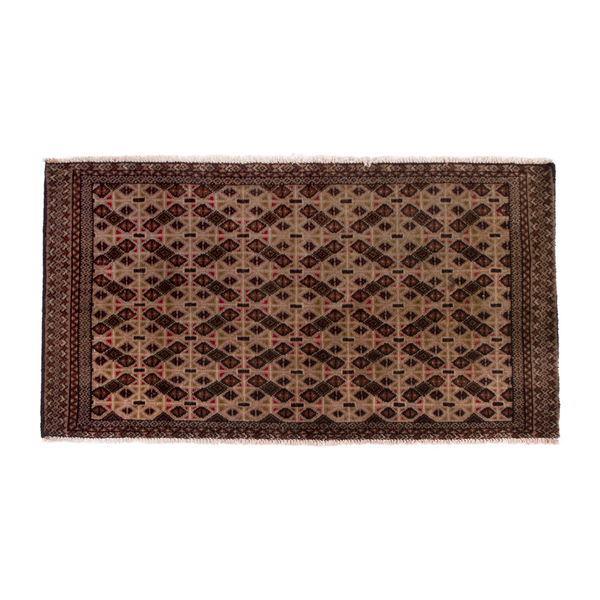 Persian Torkaman accent rug in beige and dark brown, 3'11" x 1'10"