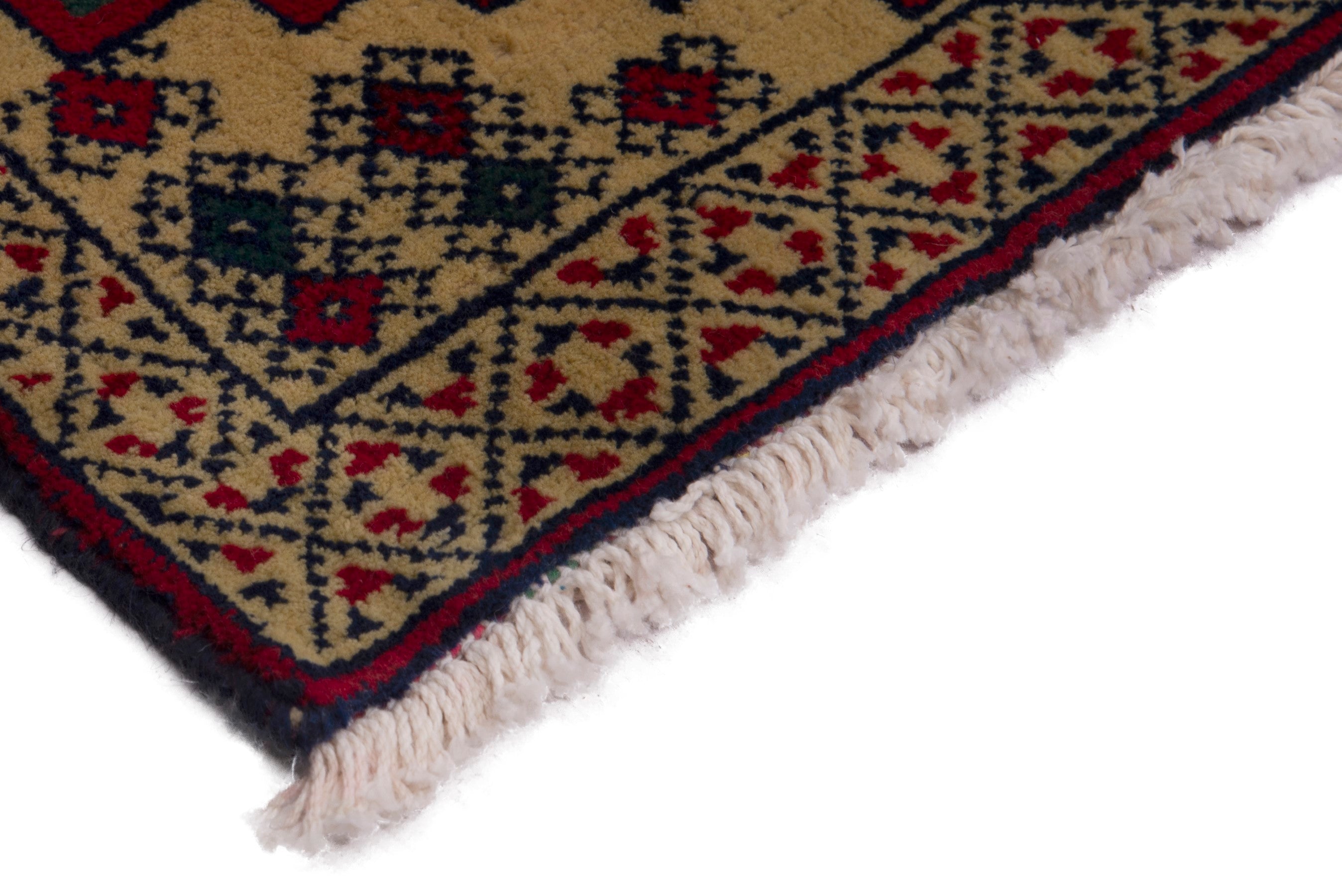 Persian Torkaman accent rug in cream and deep red, view 5 of 7