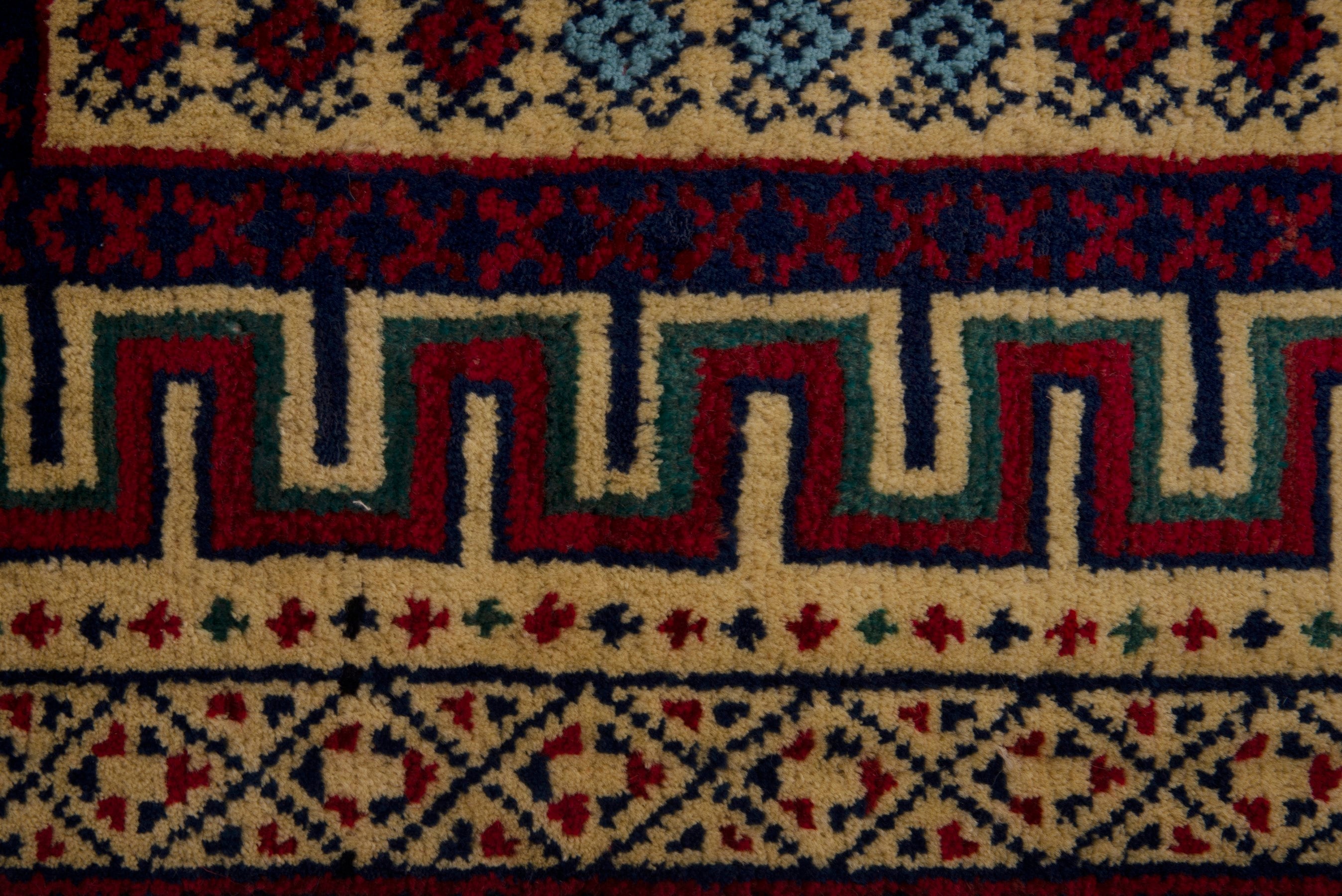Persian Torkaman accent rug in cream and deep red, view 6 of 7