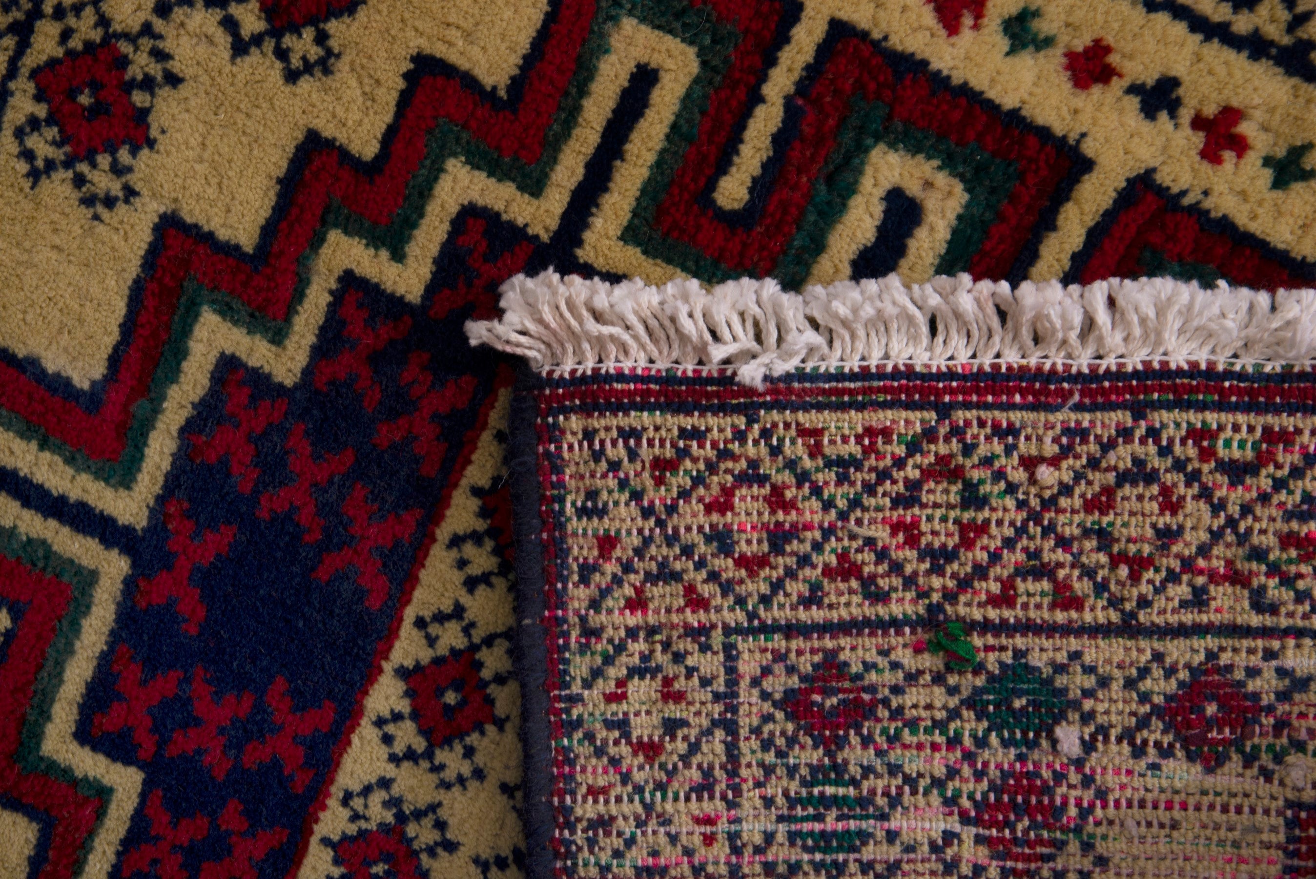 Persian Torkaman accent rug in cream and deep red, view 7 of 7