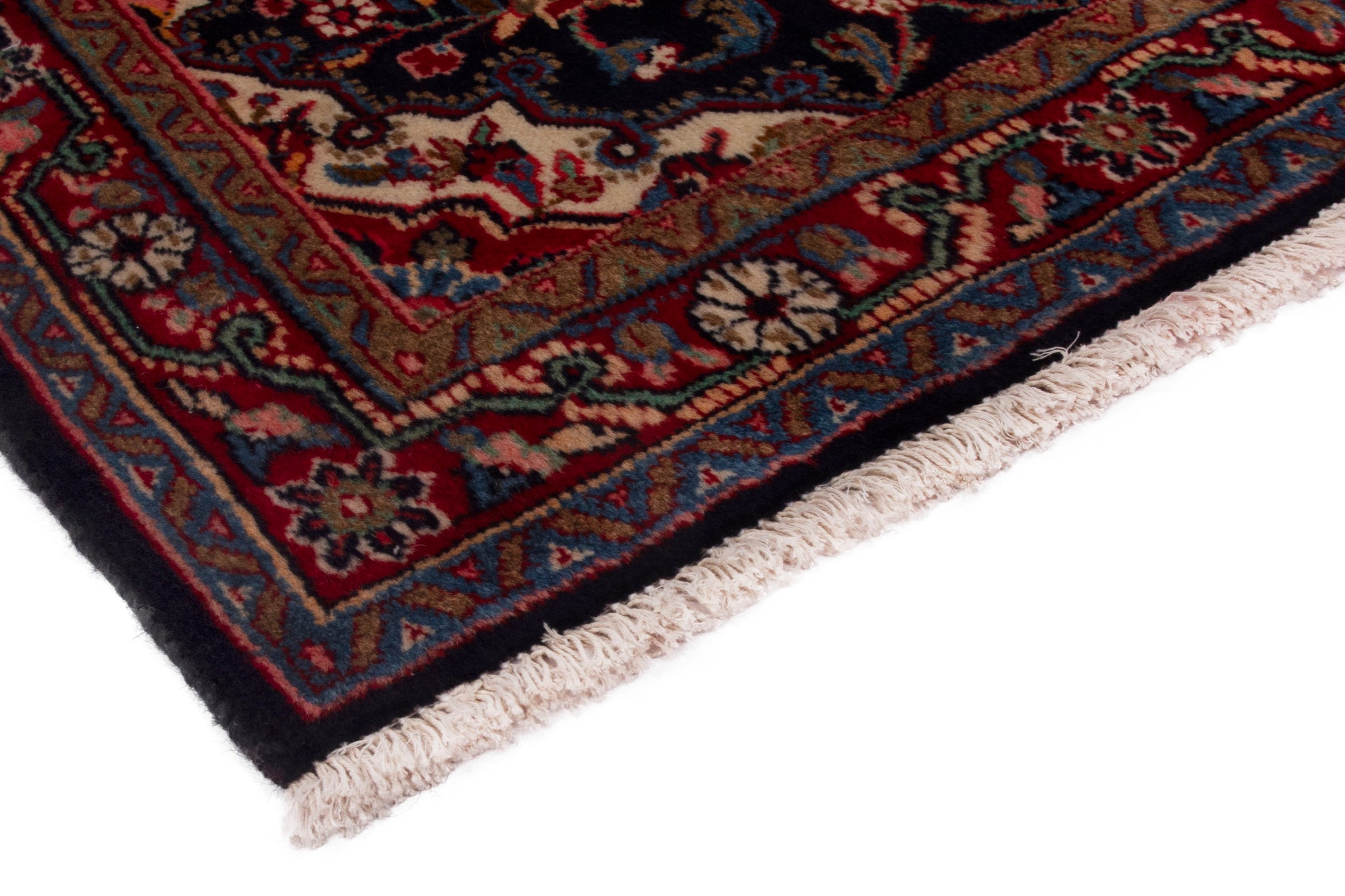 Persian Mahal accent rug in navy and burgundy, view 5 of 7