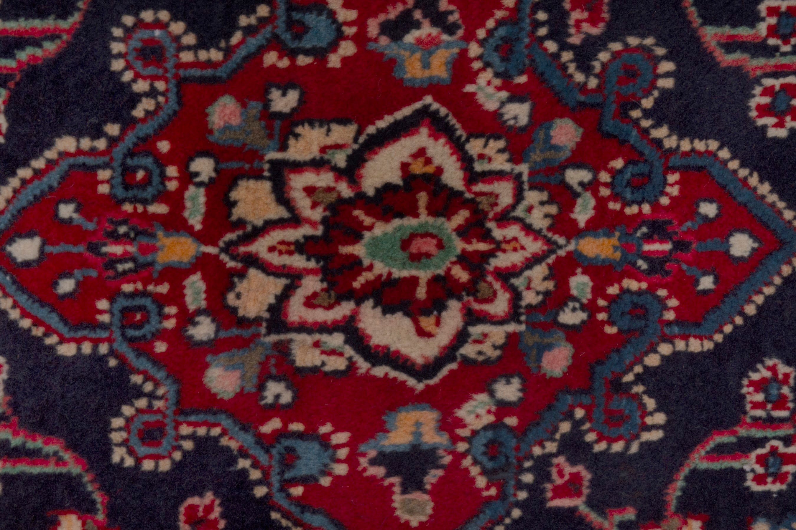Persian Mahal accent rug in navy and burgundy, view 6 of 7