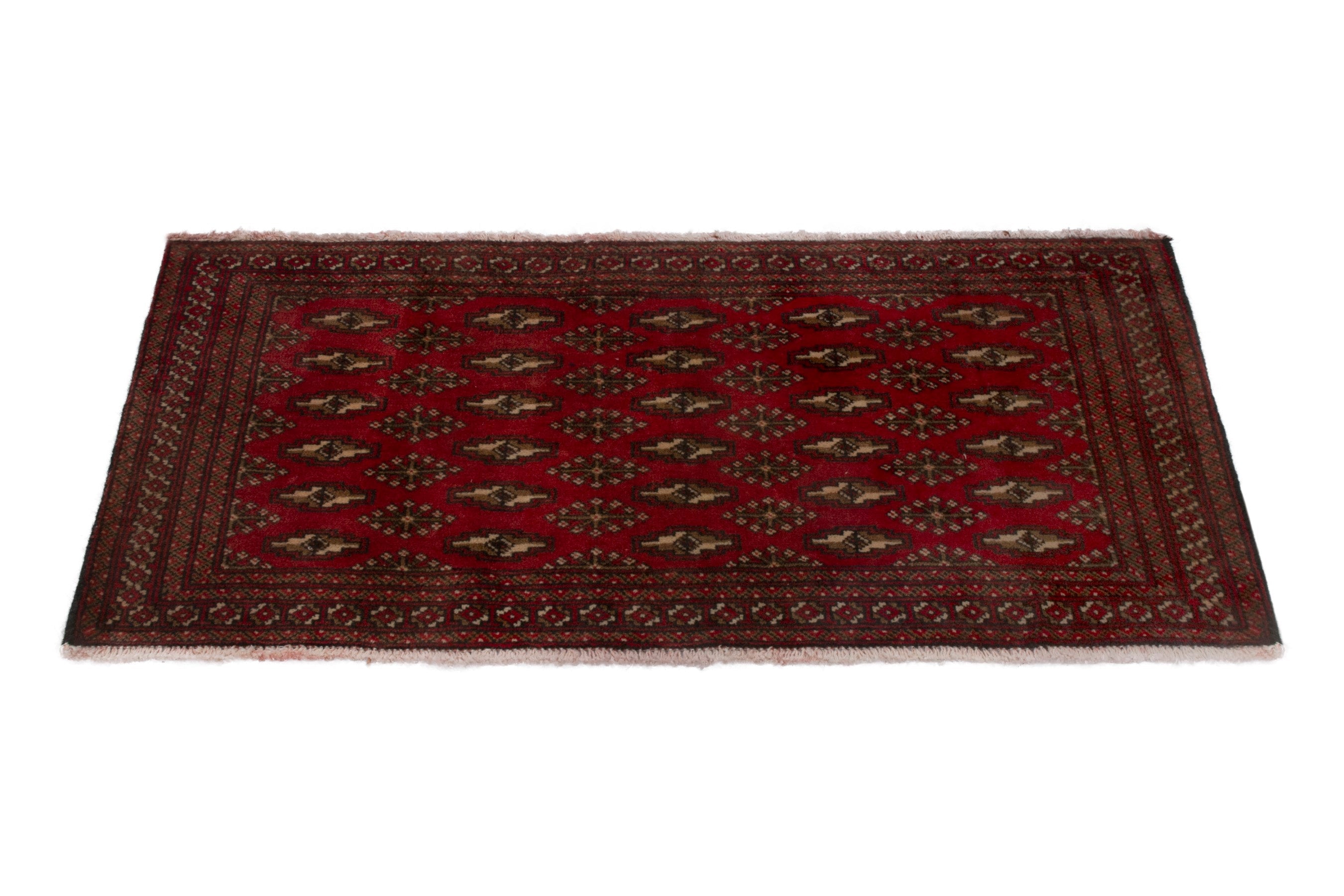 Persian Torkaman accent rug in deep red and cream, view 3 of 7