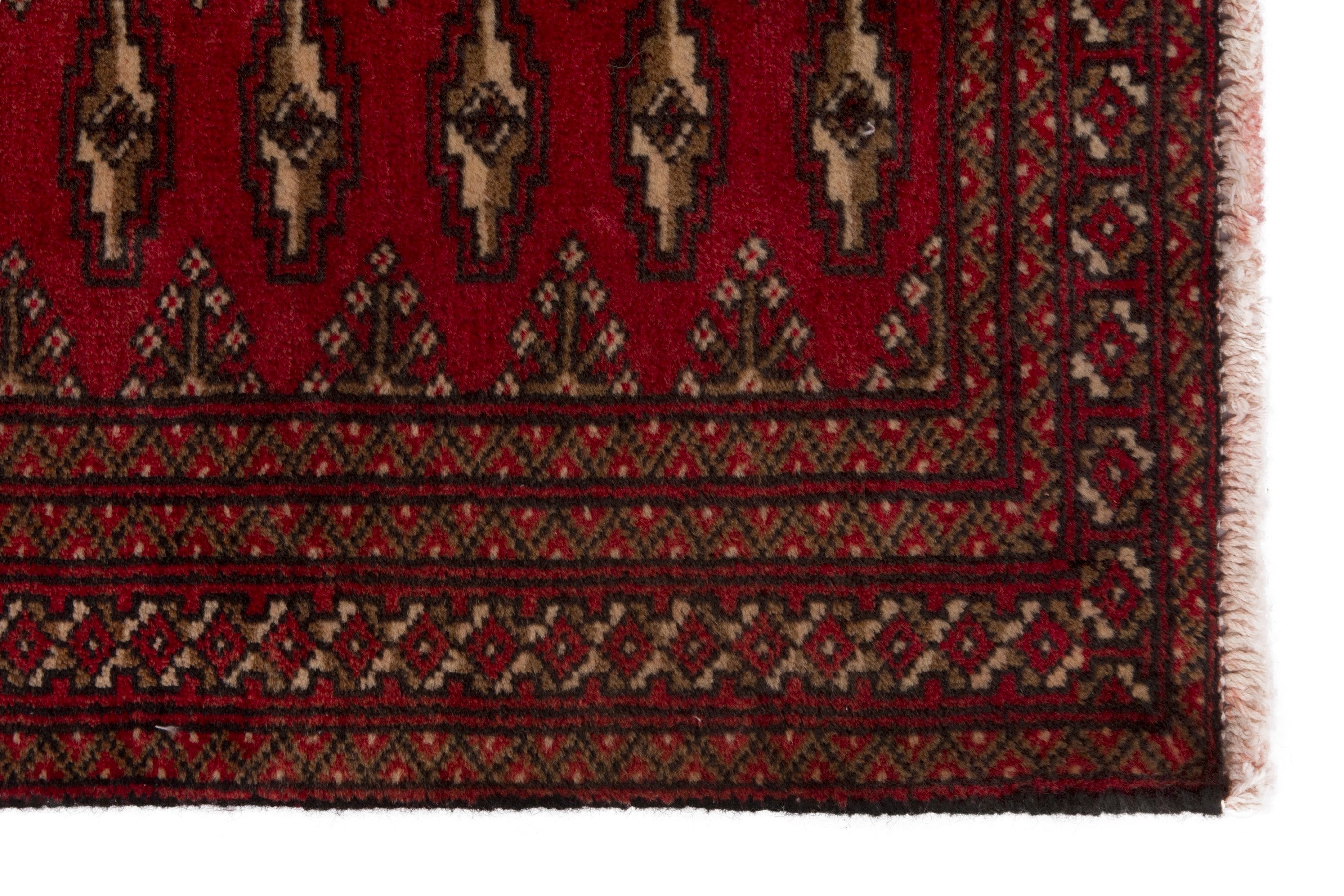 Persian Torkaman accent rug in deep red and cream, view 4 of 7