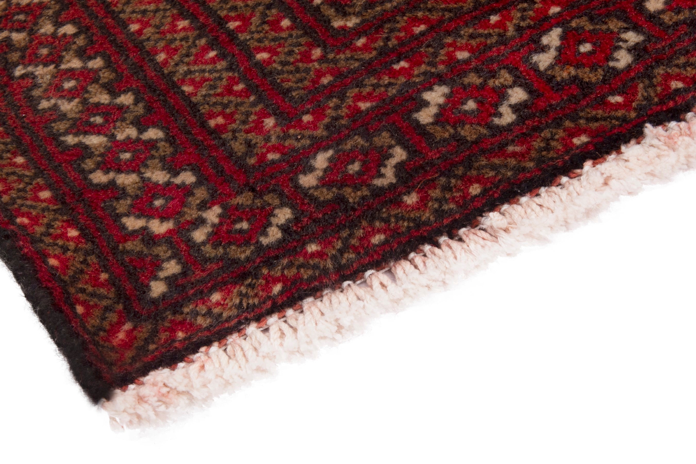 Persian Torkaman accent rug in deep red and cream, view 5 of 7
