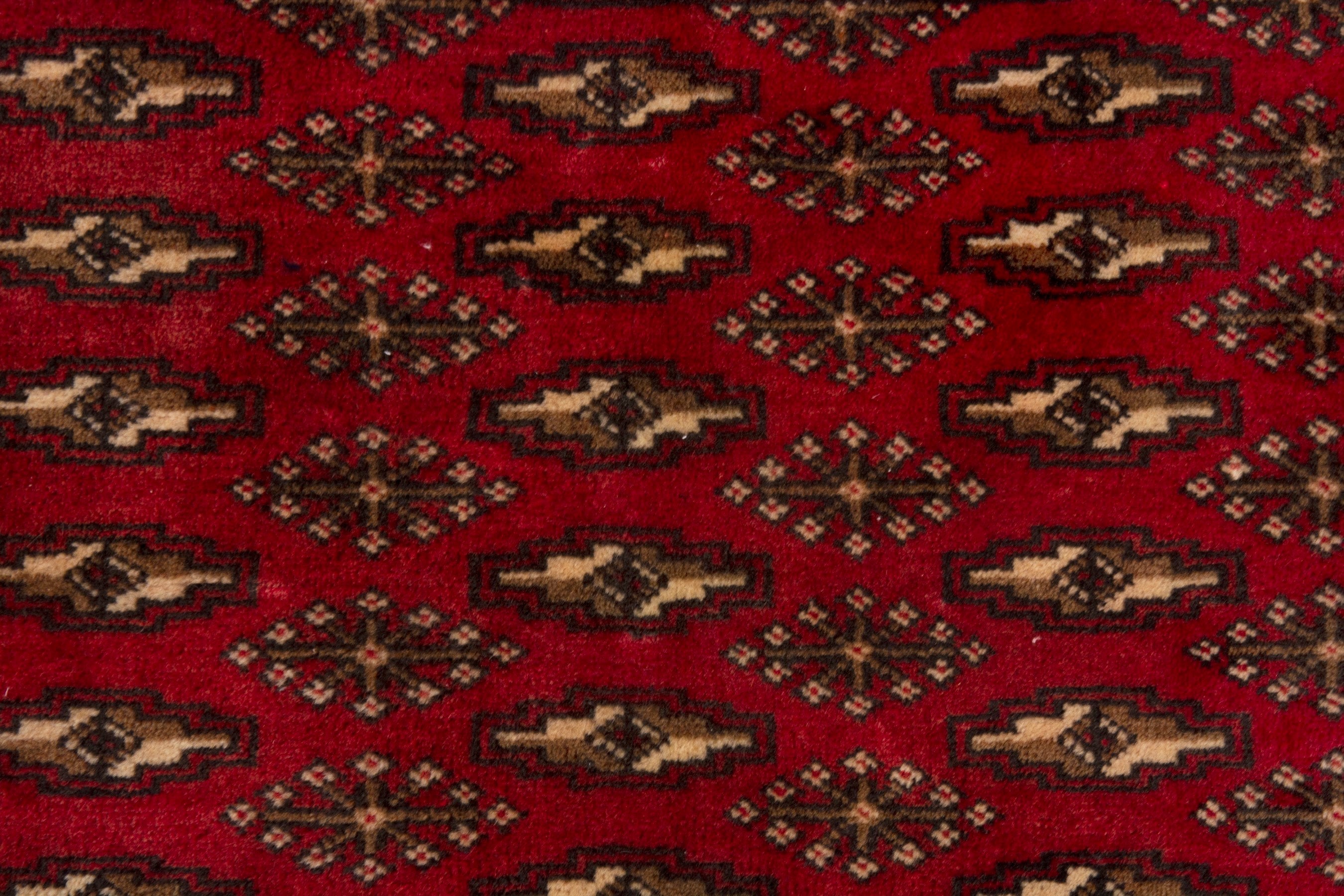 Persian Torkaman accent rug in deep red and cream, view 6 of 7