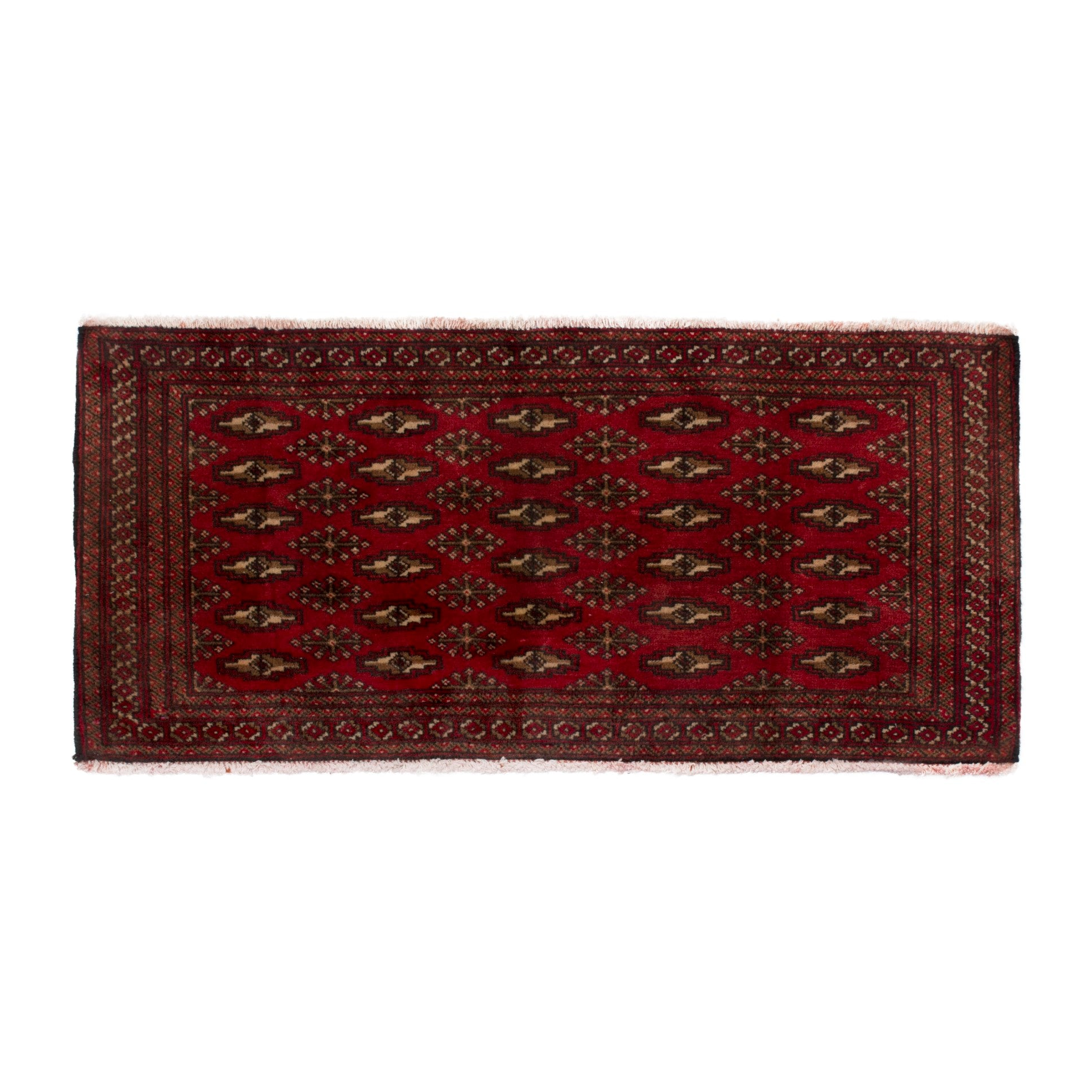 Persian Torkaman accent rug in deep red and cream, 3'11" x 1'10"