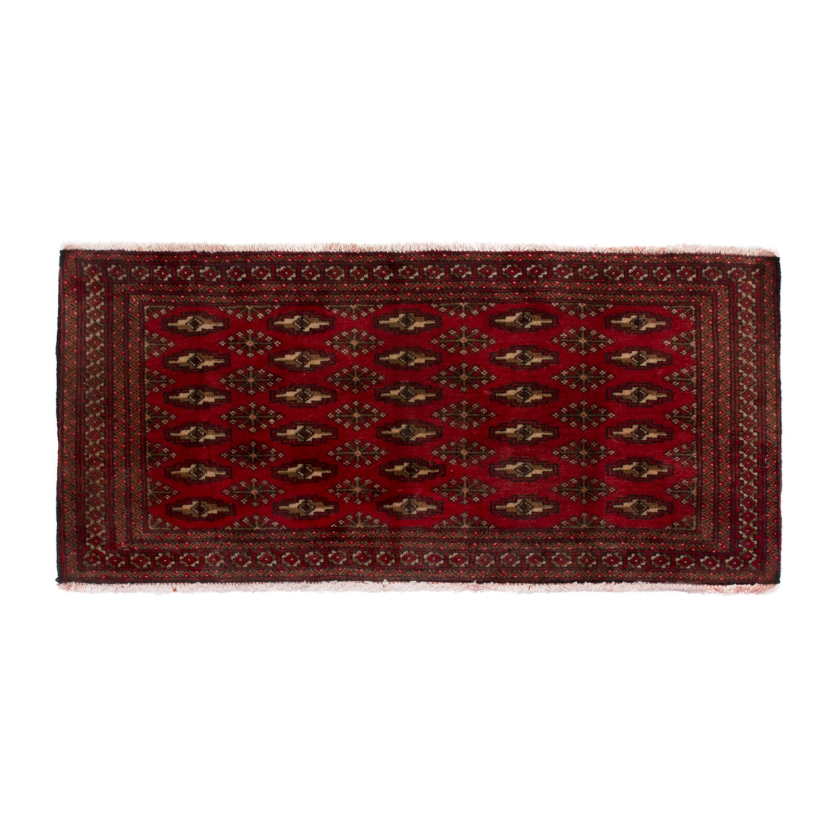 Persian Torkaman accent rug in deep red and cream, 3'11" x 1'10"