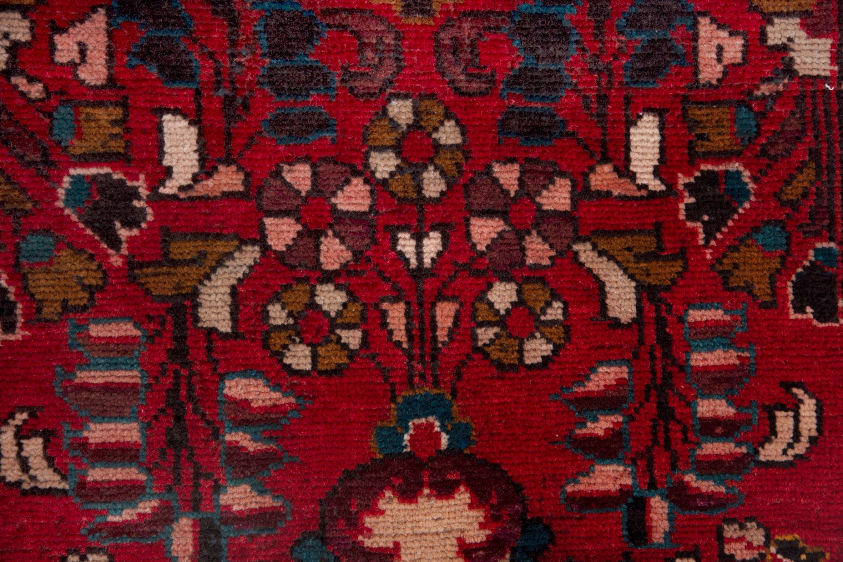 Persian Hamedan accent rug in deep red and navy, view 6 of 7