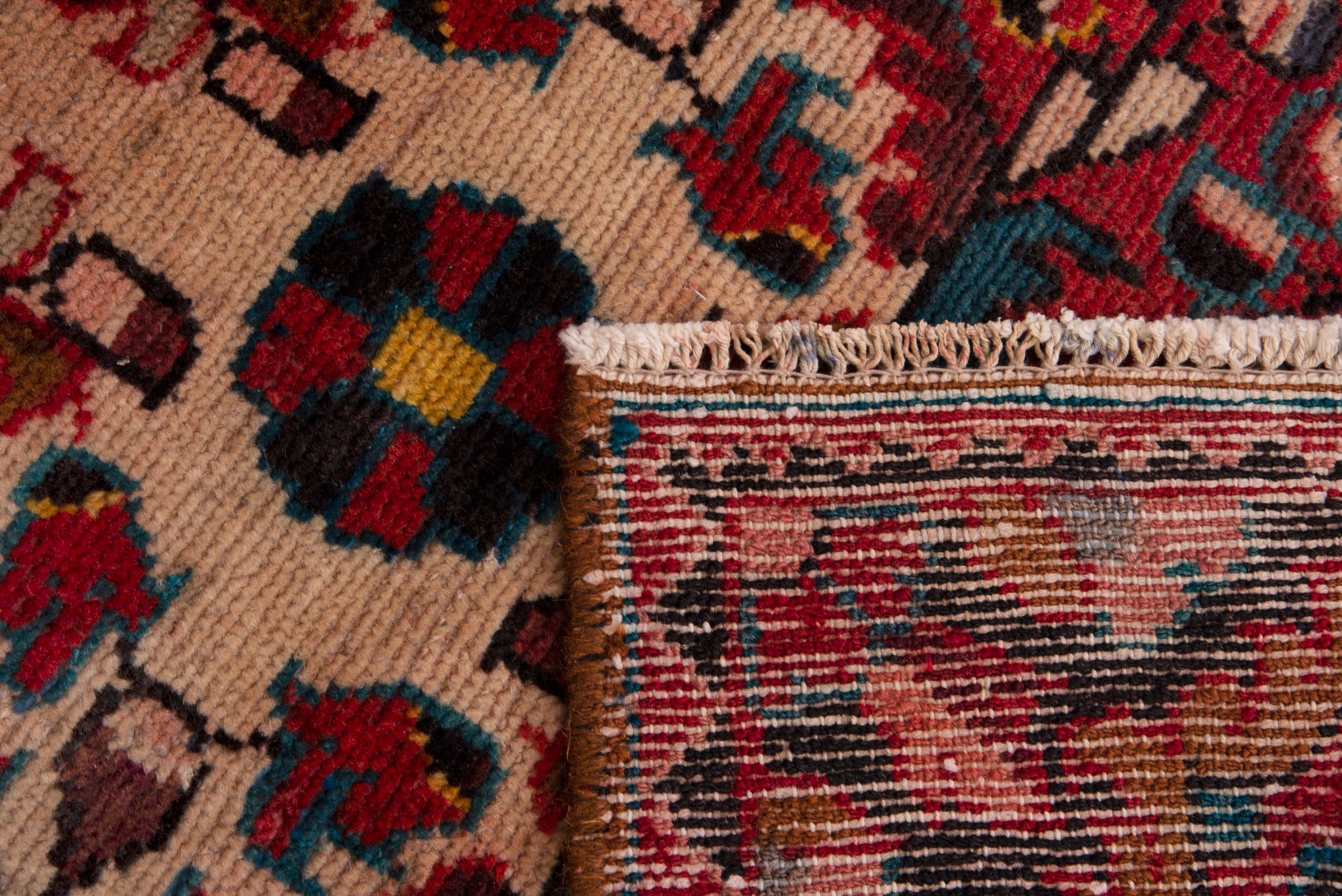 Persian Hamedan accent rug in deep red and navy, view 7 of 7