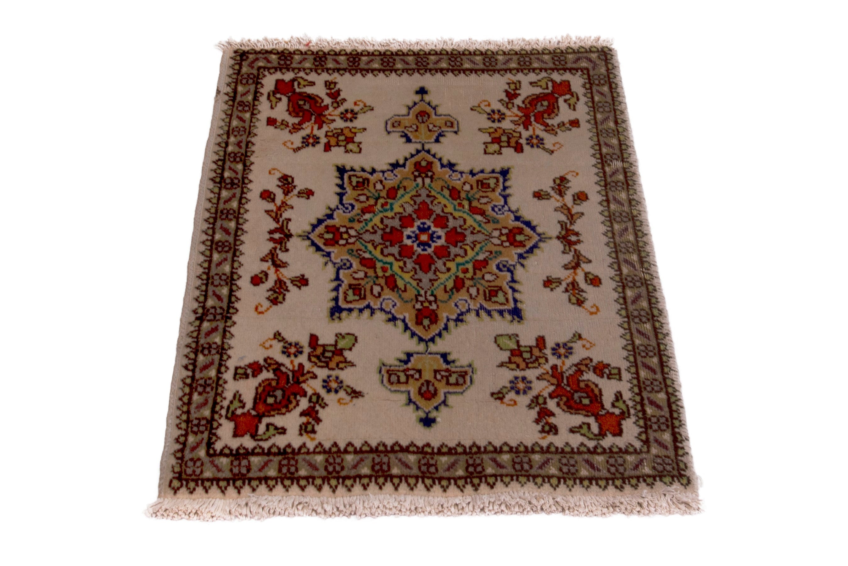 Persian Tabriz accent rug in cream and rust, view 2 of 7