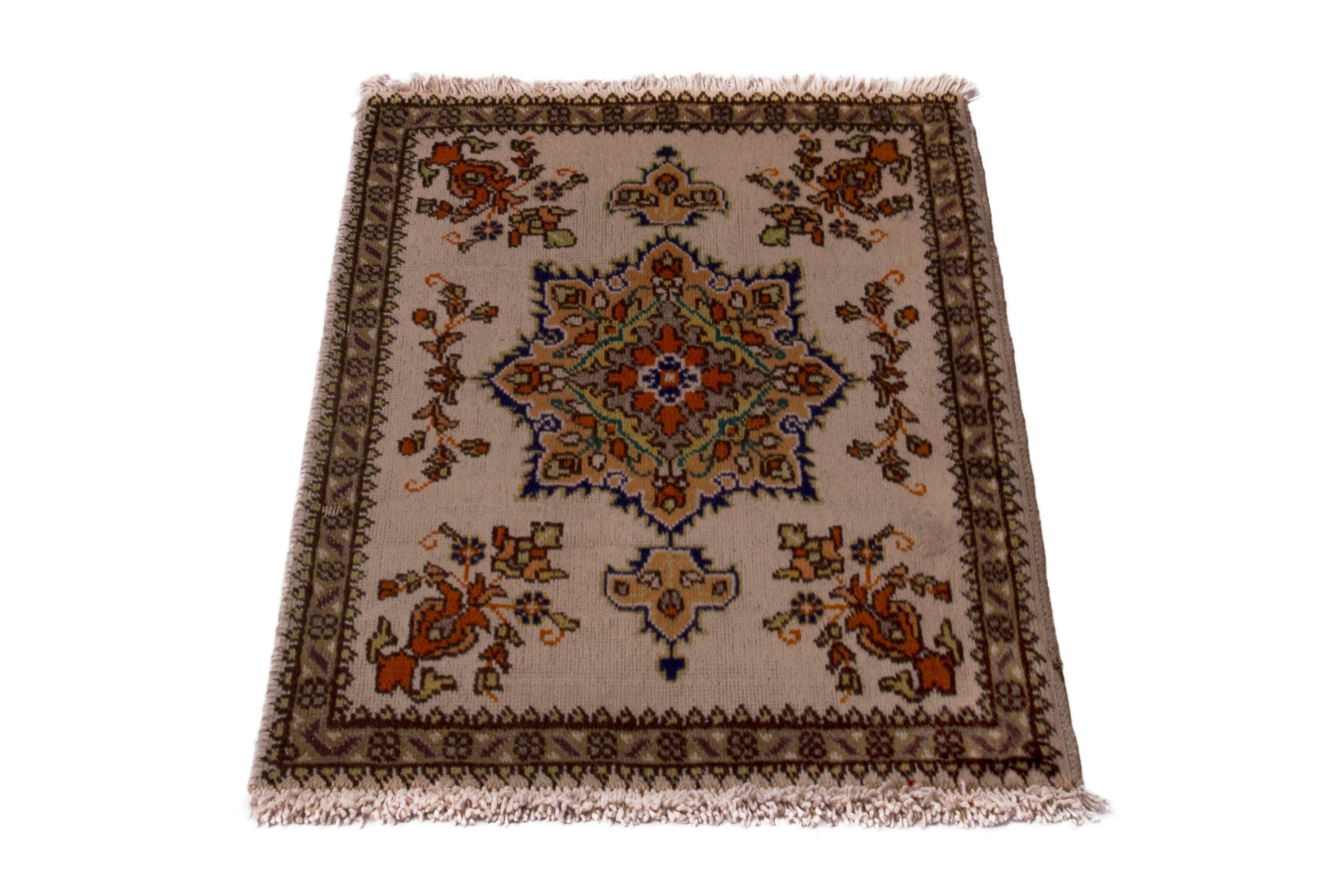 Persian Tabriz accent rug in cream and rust, view 3 of 7