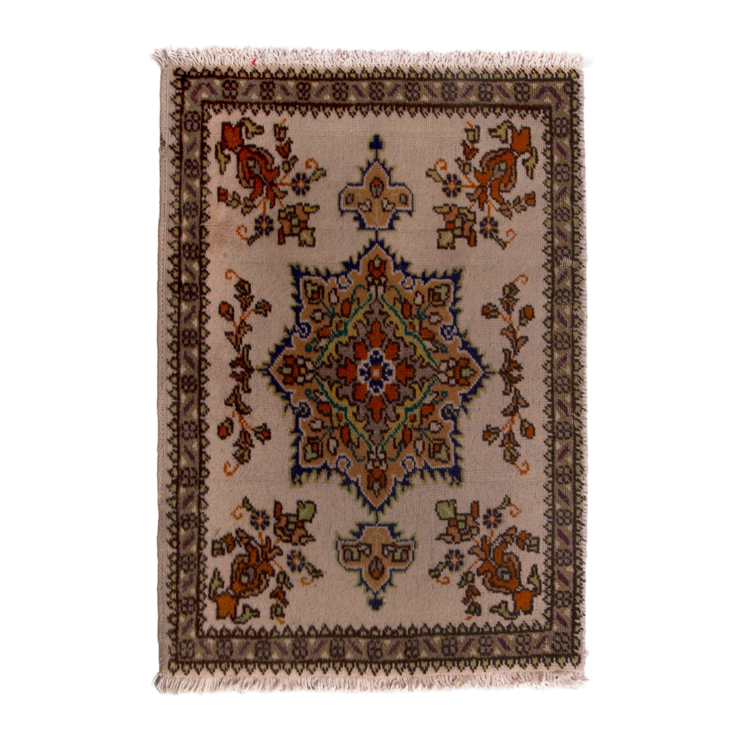 Persian Tabriz accent rug in cream and rust, 1'11" x 2'5"