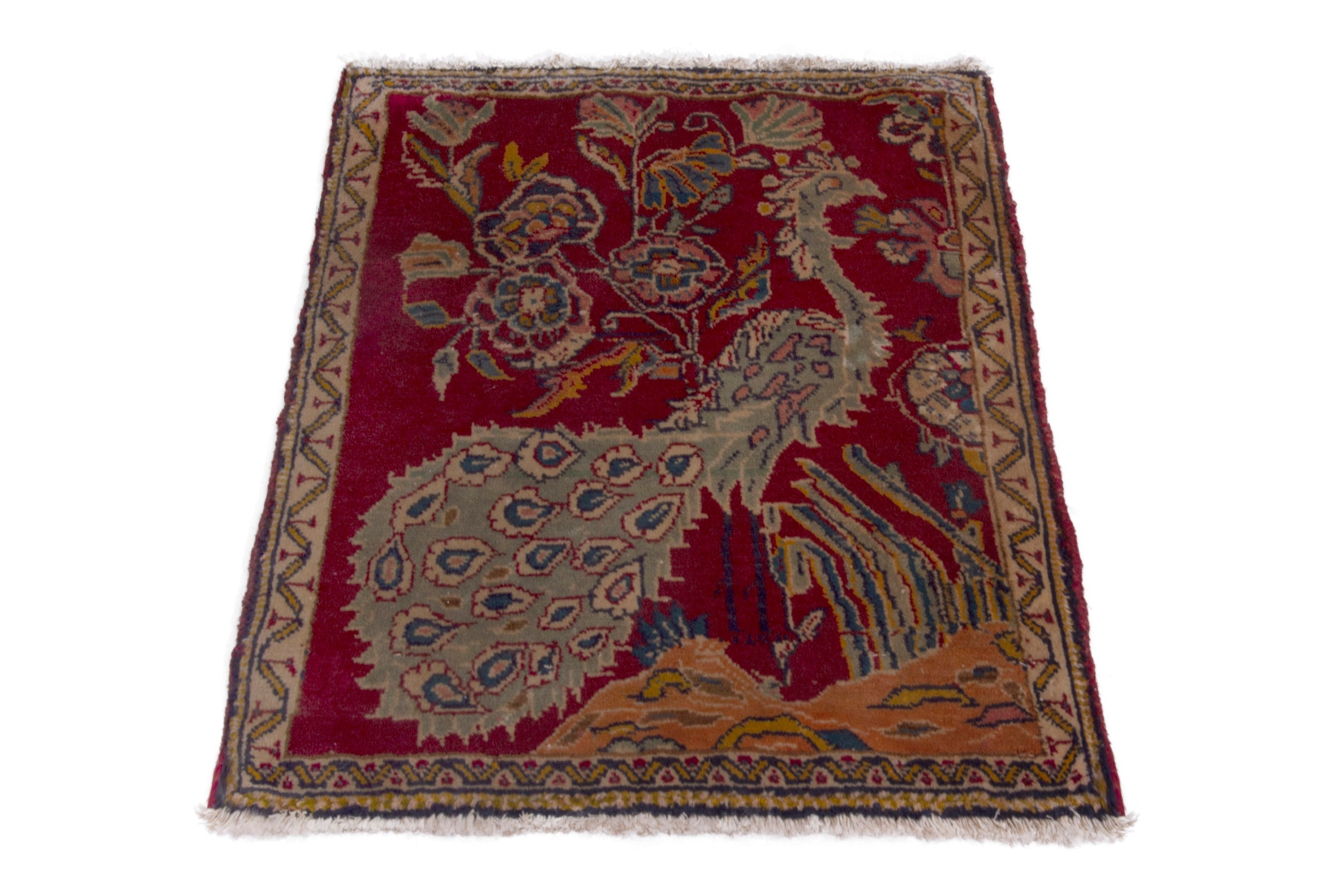 Persian Shiraz accent rug in deep red and tan, view 2 of 7