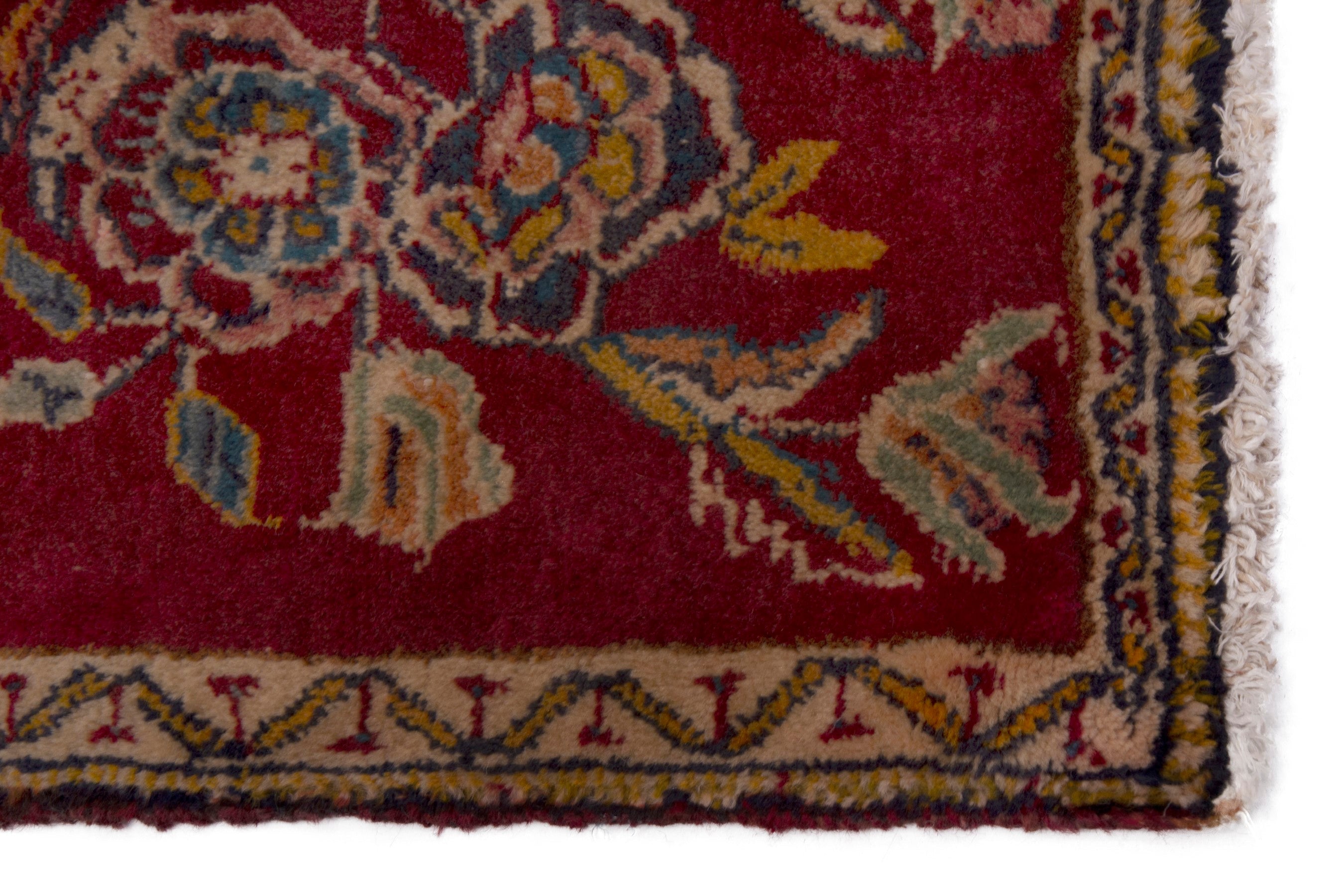 Persian Shiraz accent rug in deep red and tan, view 4 of 7