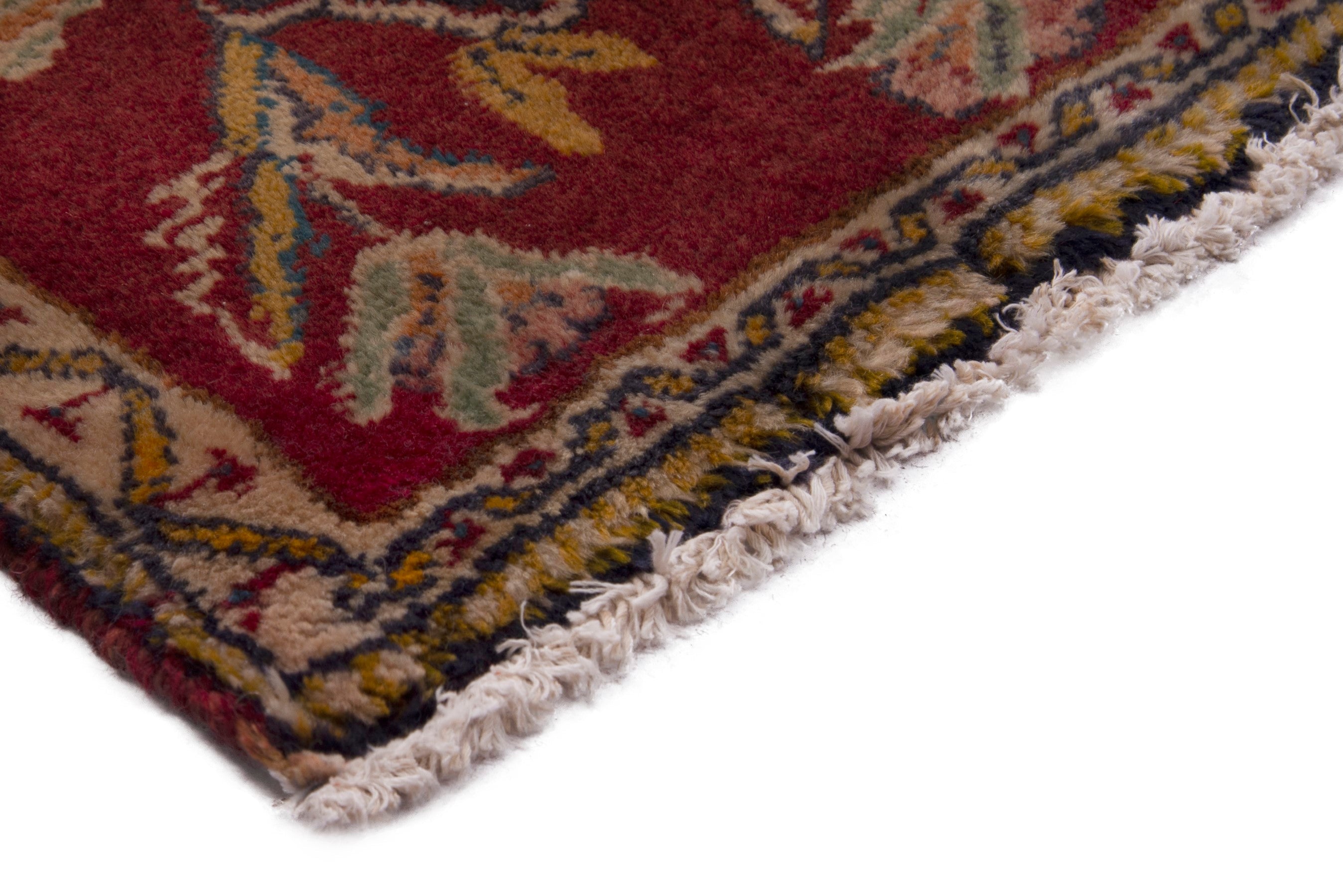 Persian Shiraz accent rug in deep red and tan, view 5 of 7